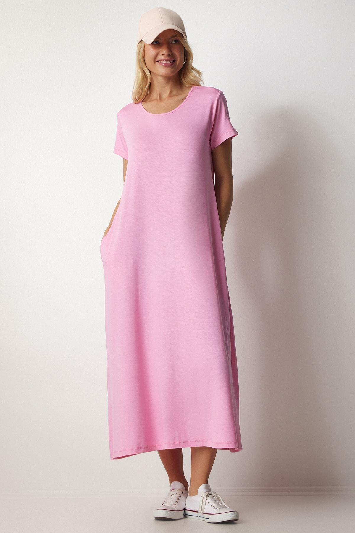 Pink Daily Pocket Combed Cotton Dress, LIGHT PINK, large image number 1
