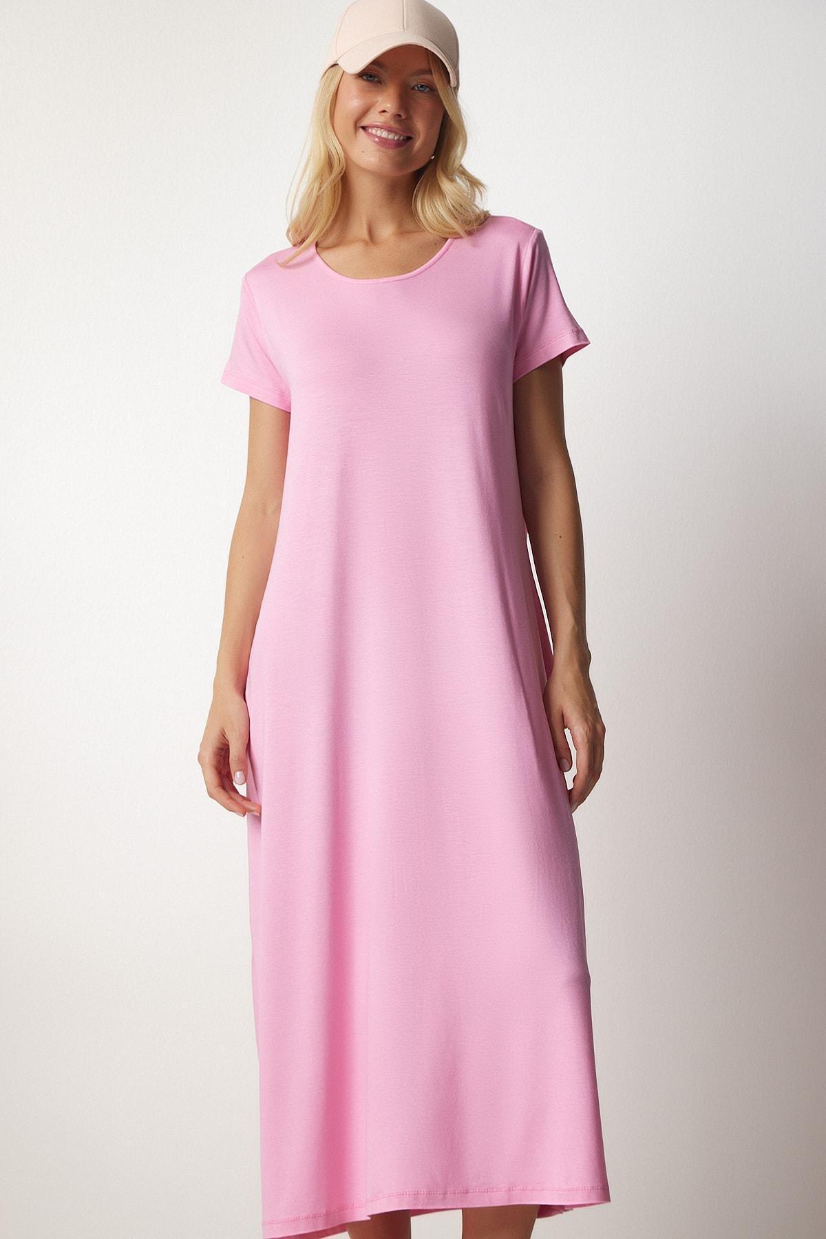 Pink Daily Pocket Combed Cotton Dress, LIGHT PINK, large image number 2