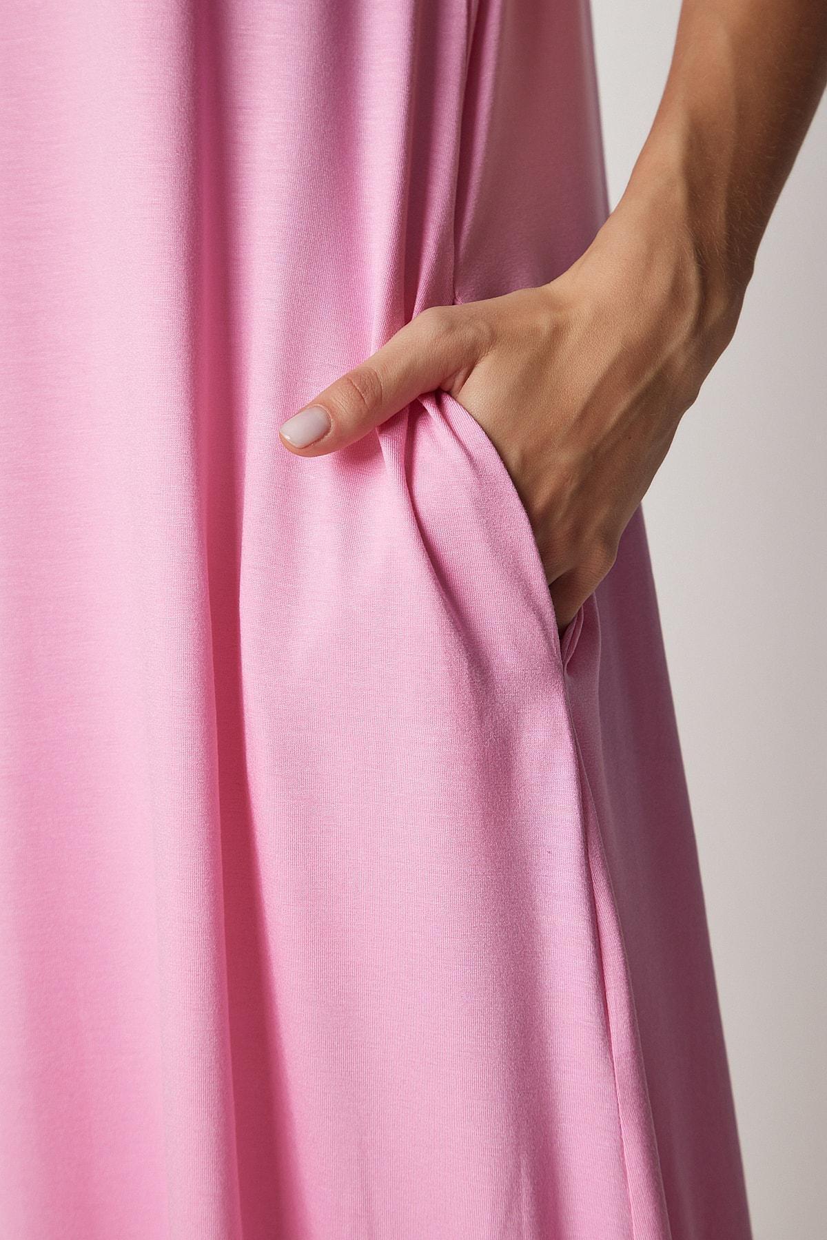 Pink Daily Pocket Combed Cotton Dress, LIGHT PINK, large image number 3