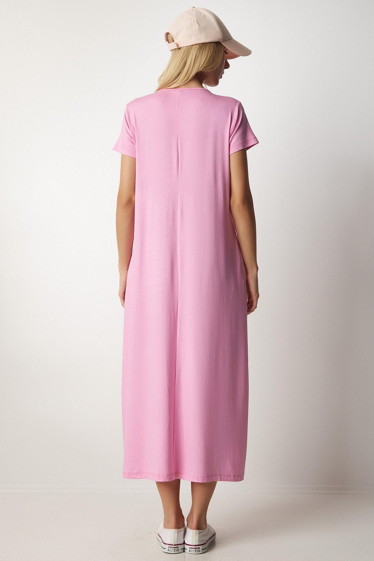 Pink Daily Pocket Combed Cotton Dress, LIGHT PINK, large image number 4