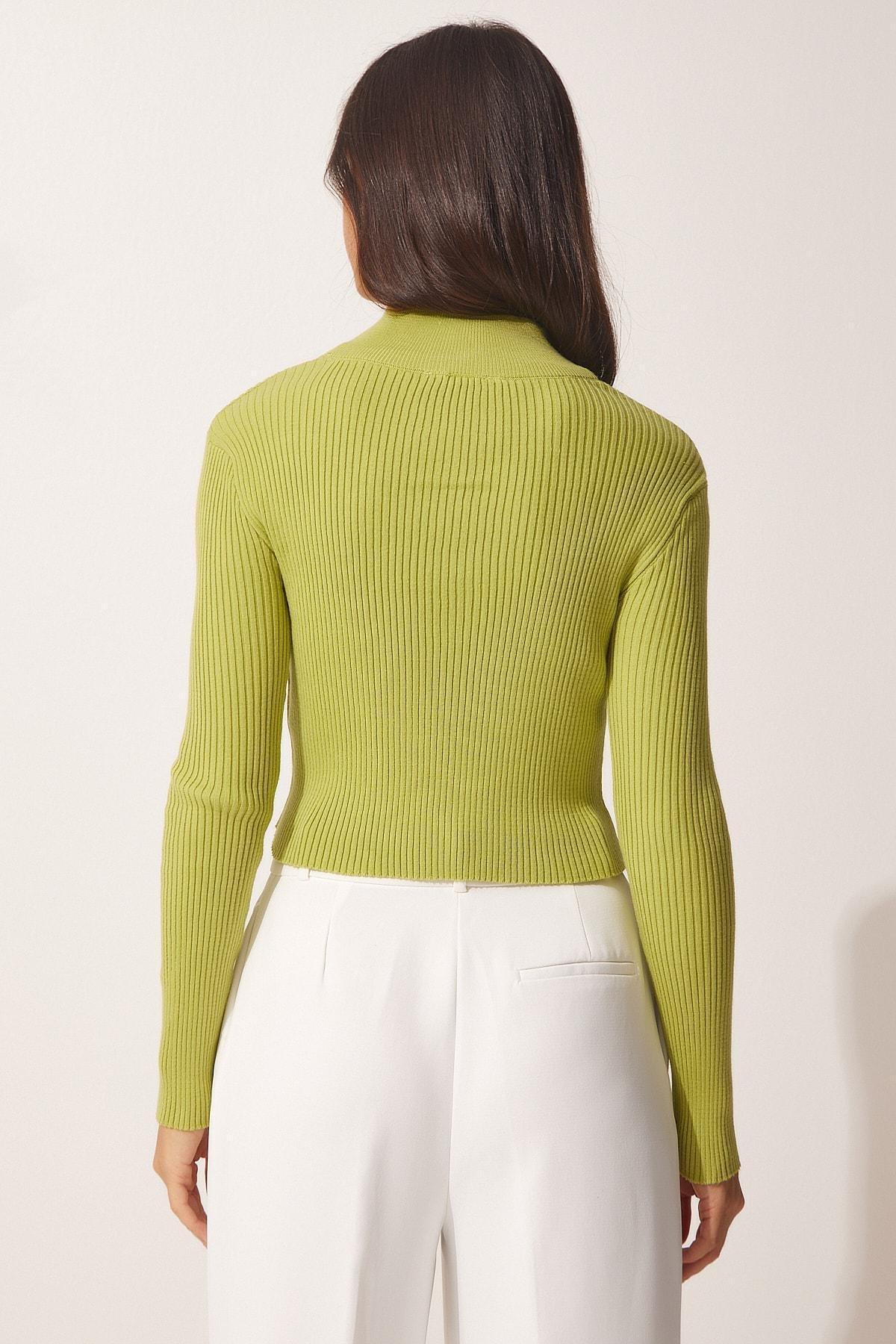 Green Zippered Turtleneck Knitwear Sweater, OIL GREEN, large image number 4