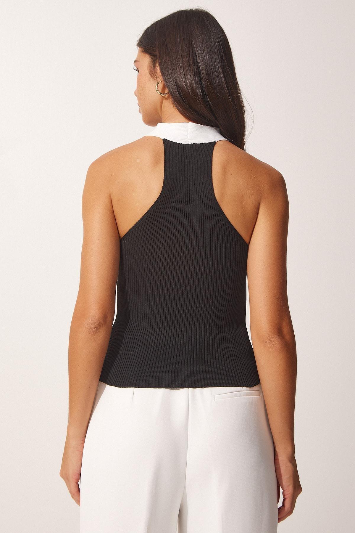 Multicolour Halter Neck Crop Knitwear Blouse, Set Of 2, BLACK WHITE, large image number 3