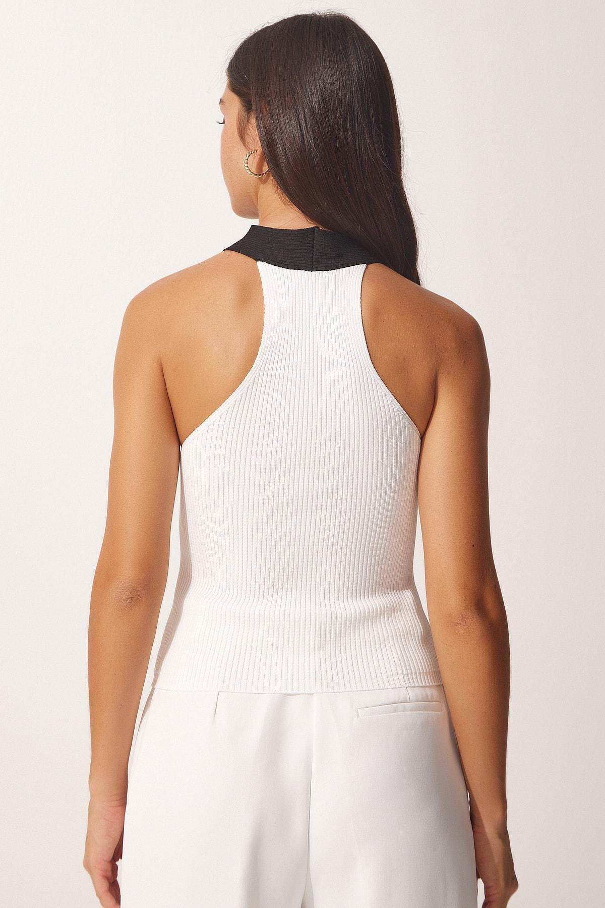 Multicolour Halter Neck Crop Knitwear Blouse, Set Of 2, BLACK WHITE, large image number 5