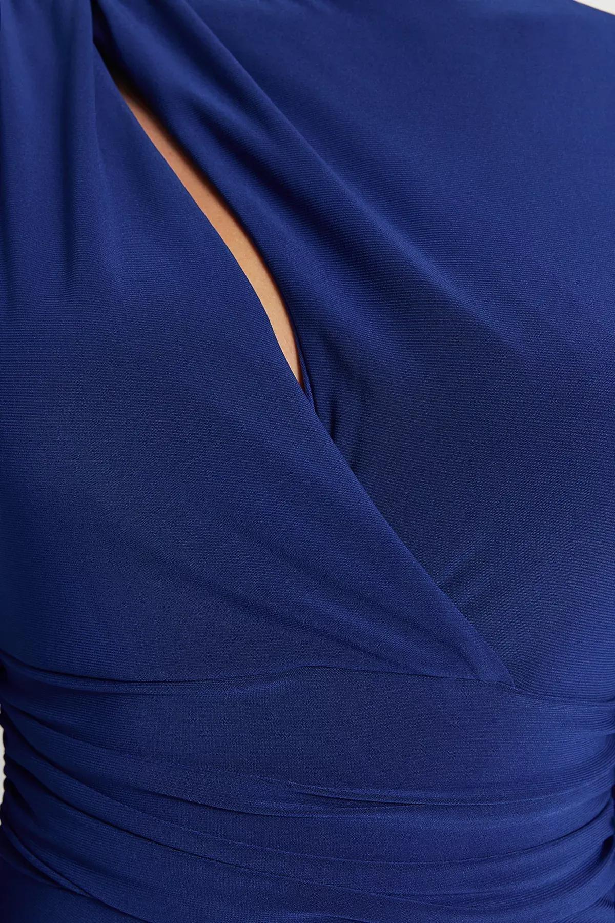Blue Detailed Fitted Occasion Wear Dress, , large image number 4
