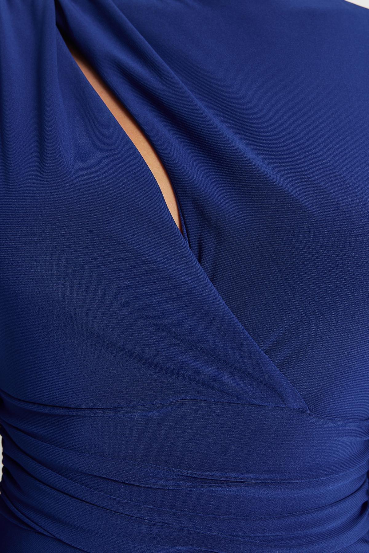 Blue Detailed Fitted Occasion Wear Dress, , large image number 5