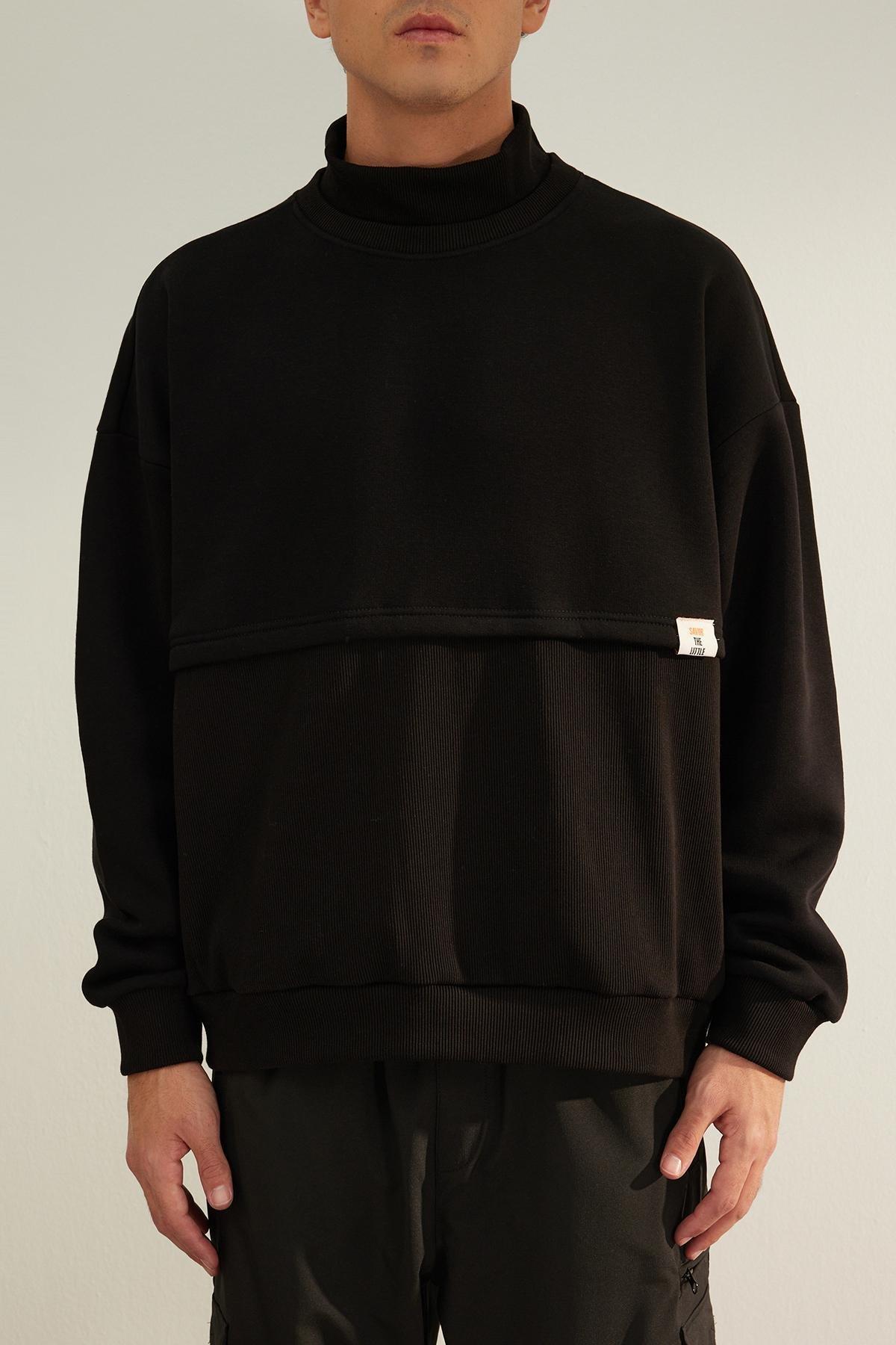 Black Solid Longline Sweatshirt, , large image number 4