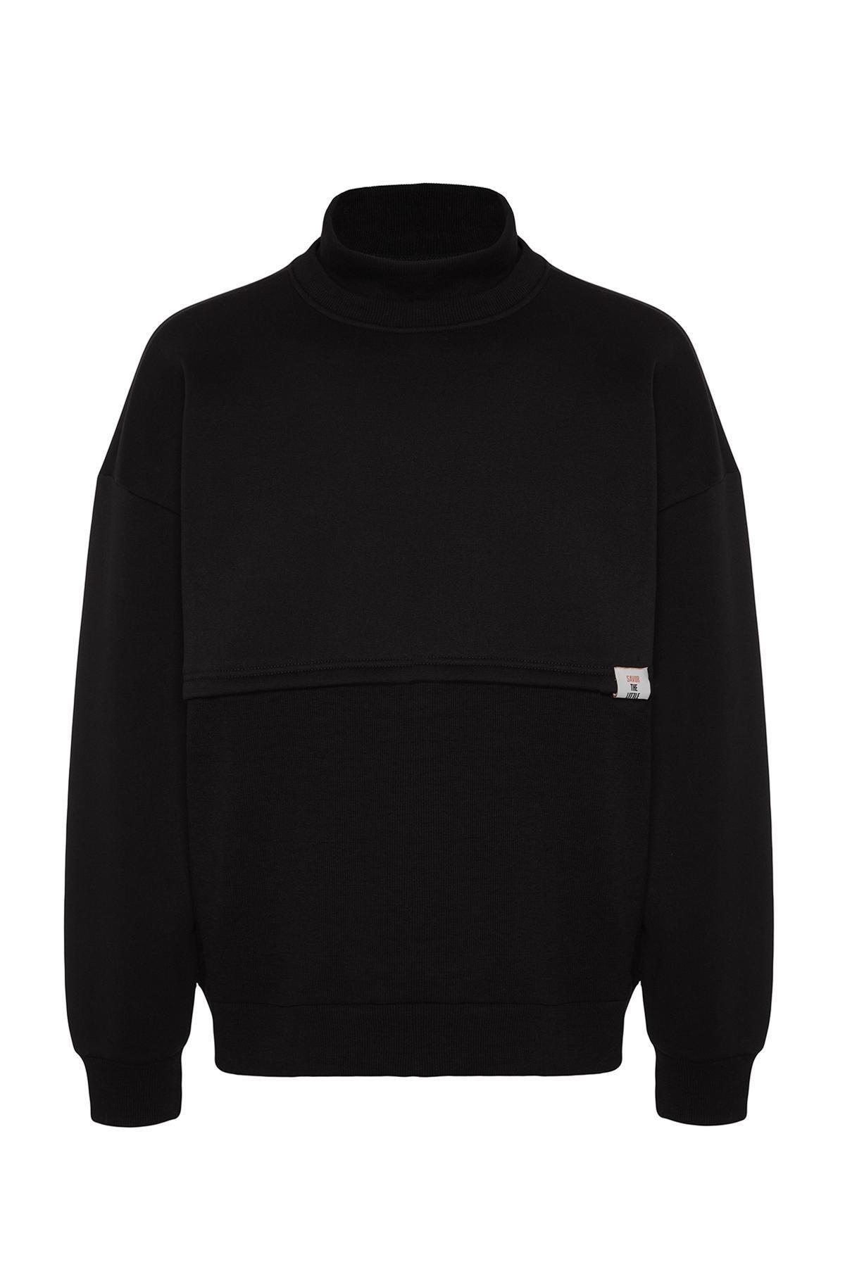 Black Solid Longline Sweatshirt, , large image number 5