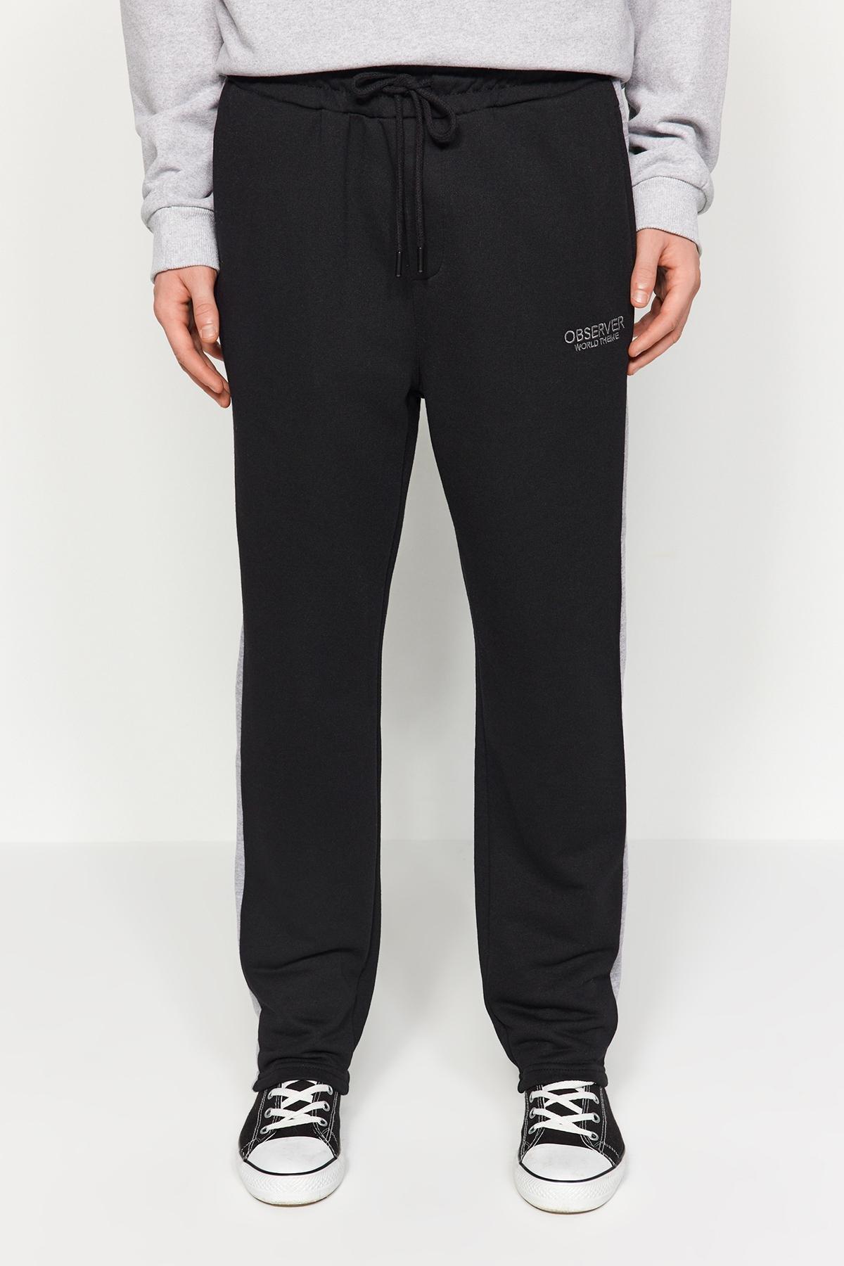 Black Embroidered Detailed Sweatpants, , large image number 0