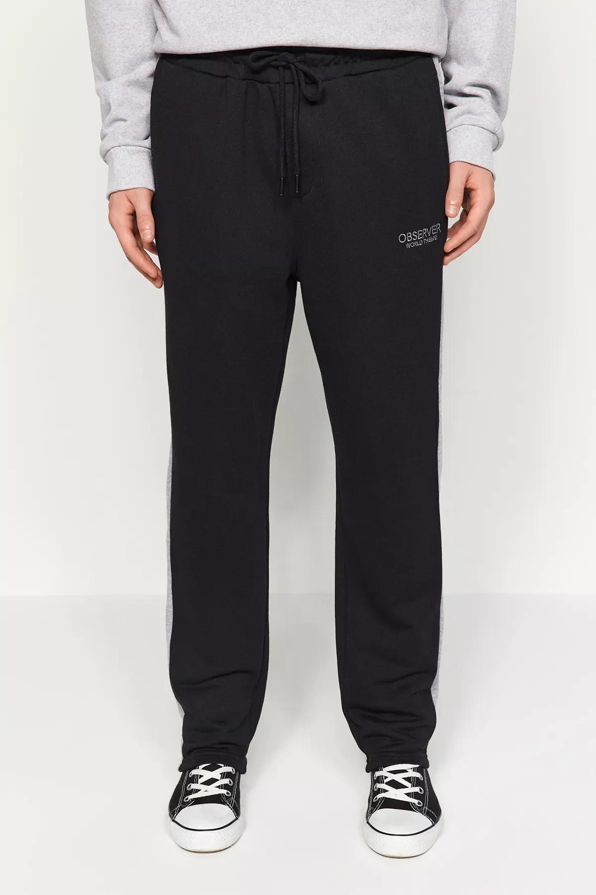Black Embroidered Detailed Sweatpants, , large image number 0