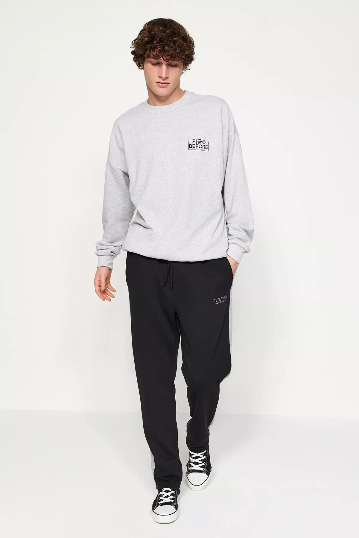Black Embroidered Detailed Sweatpants, C101_2094, large image number 1