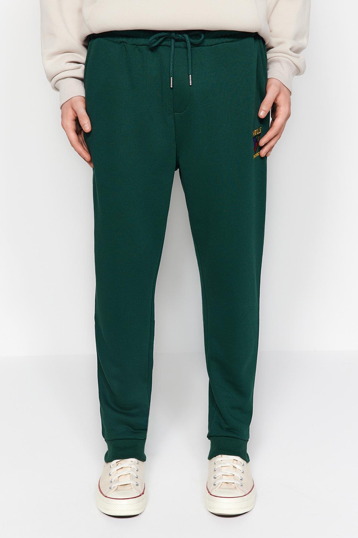 Green Embroidered Elastic Cuff Sweatpants, , large image number 0