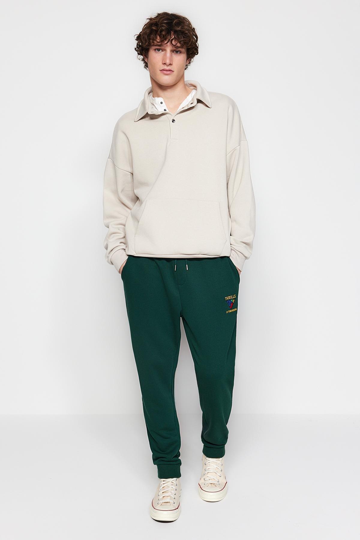 Green Embroidered Elastic Cuff Sweatpants, , large image number 3