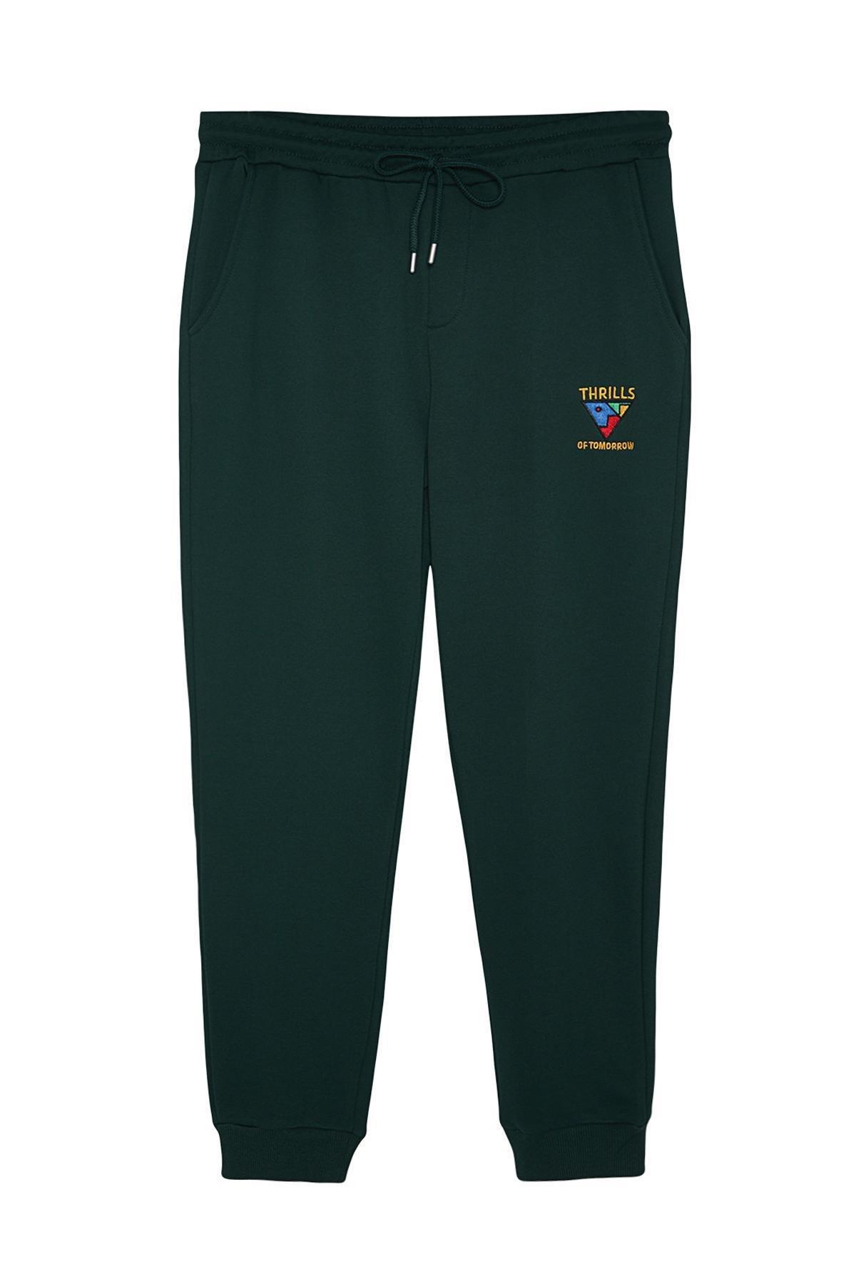 Green Embroidered Elastic Cuff Sweatpants, , large image number 5