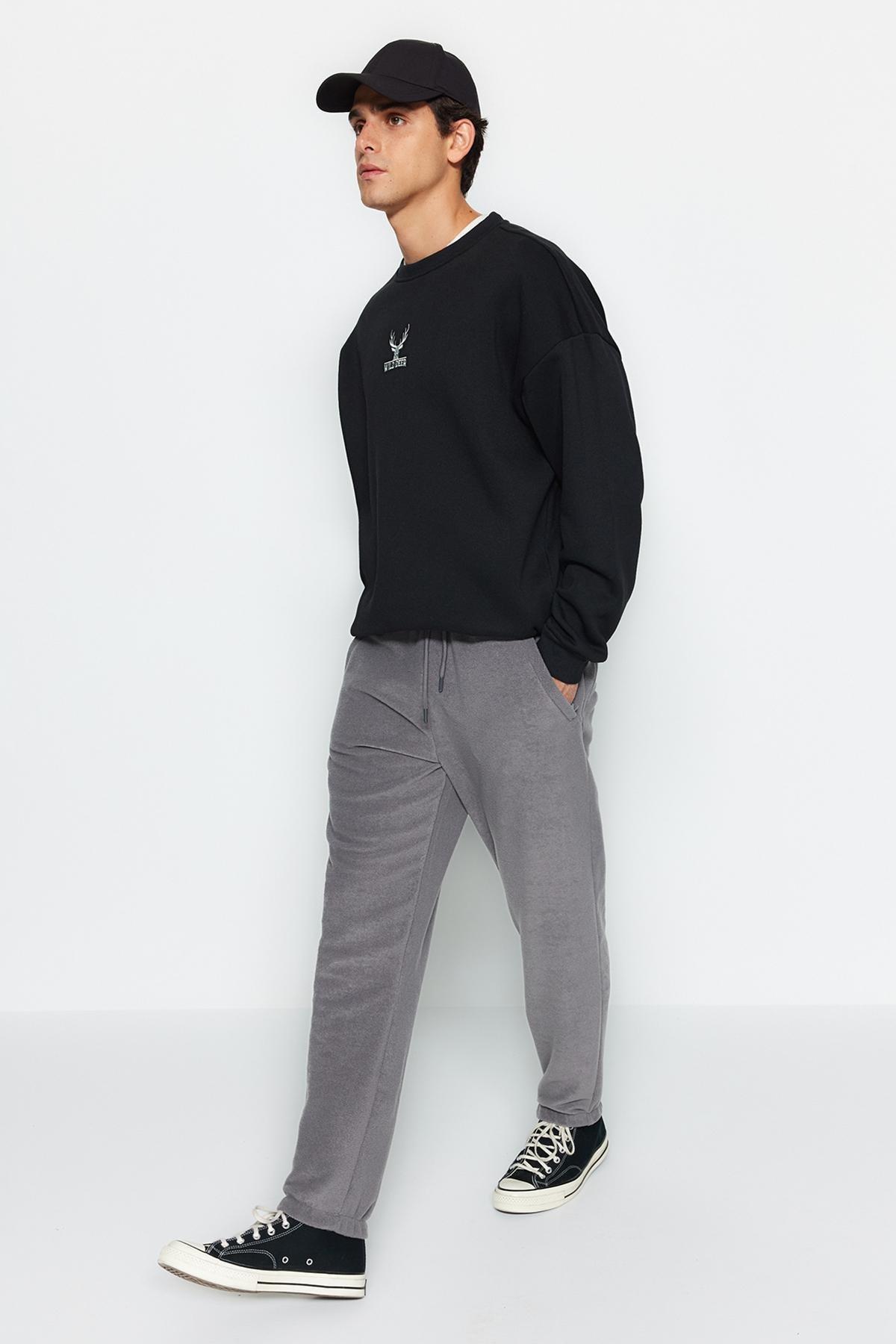 Grey Zippered Sweatpants, Smoked, large image number 1