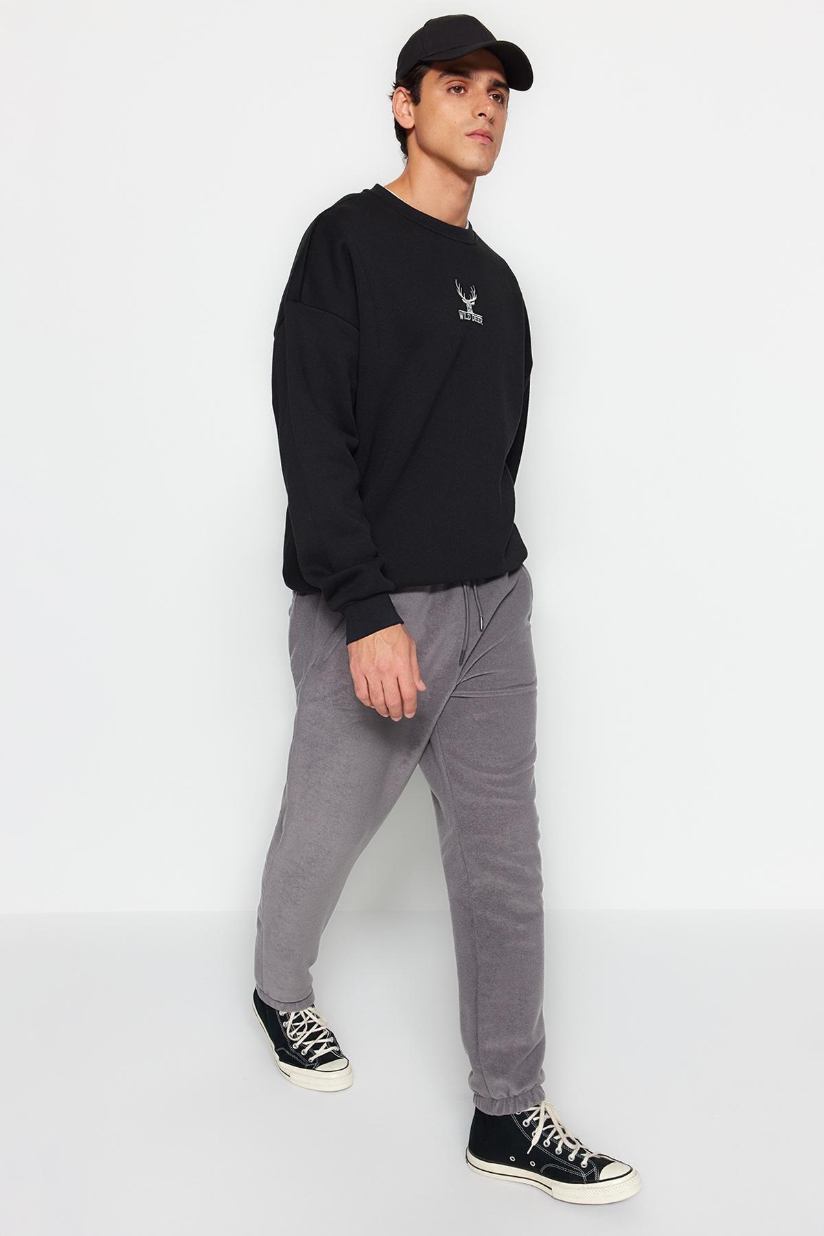 Grey Zippered Sweatpants, Smoked, large image number 2