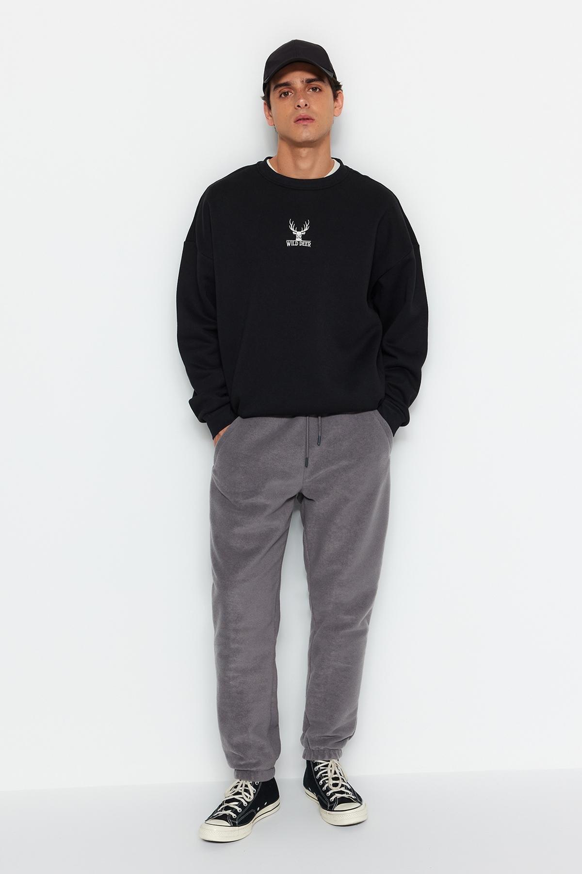 Grey Zippered Sweatpants, Smoked, large image number 3