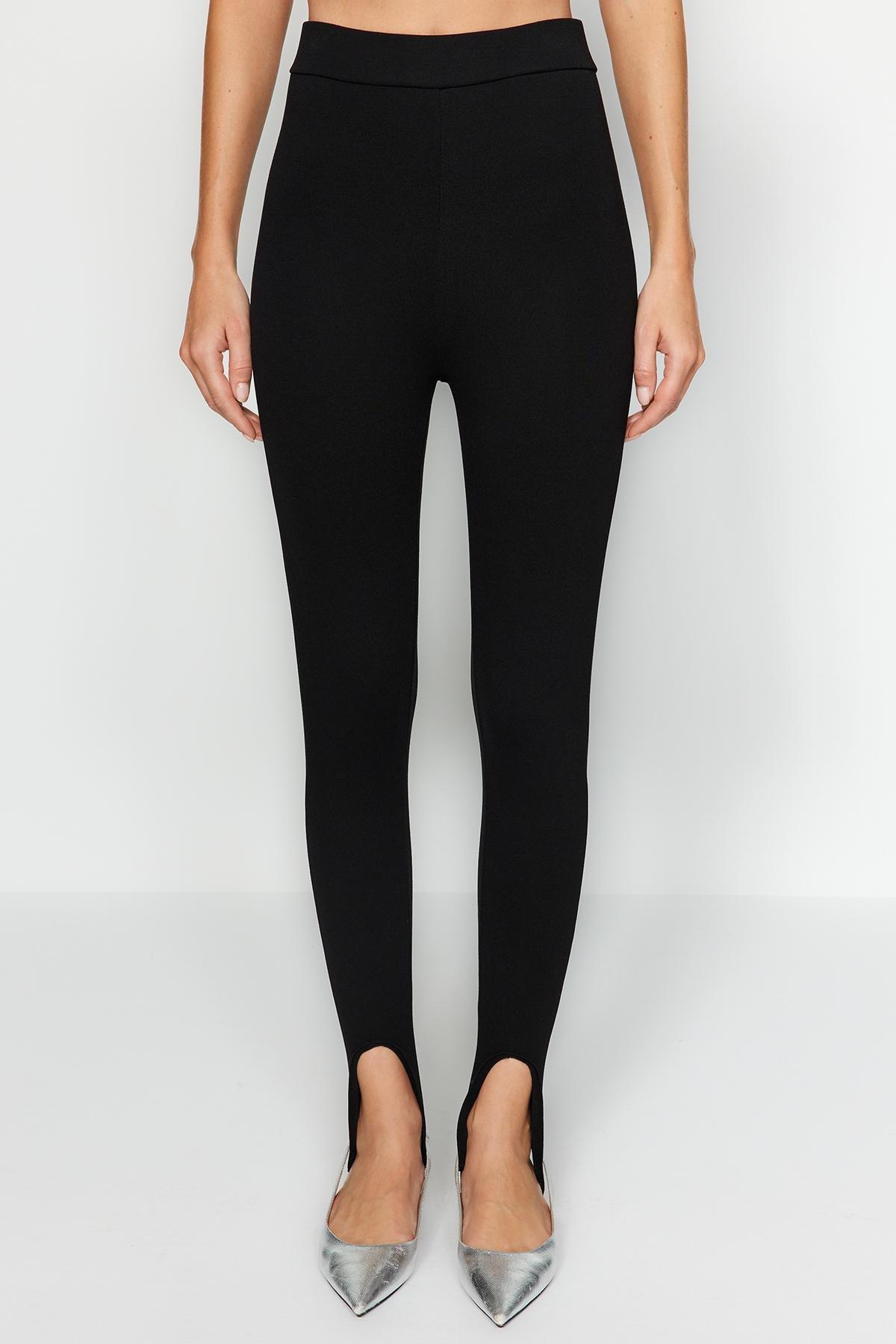 Black High Waist Knitted Leggings, , large image number 2