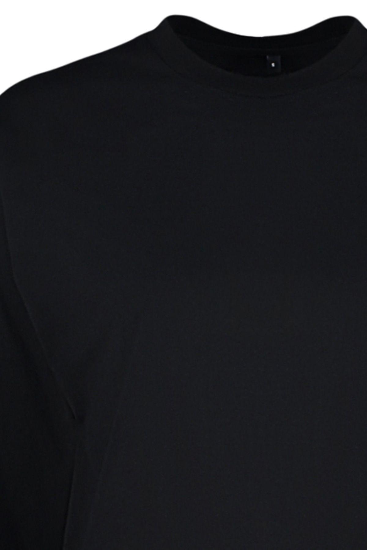 Black 100% Cotton Basic Crew Neck Long Sleeve Regular Fit Knitted T-Shirt TWOAW24TS00013, Single item, , large image number 2