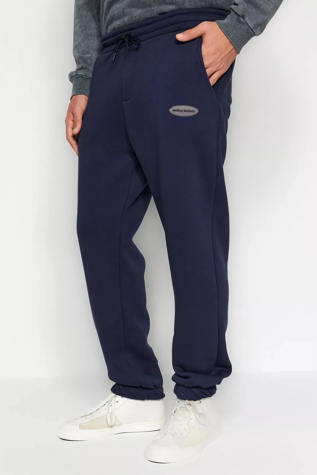 Navy Blue Oversize/Wide Cut Phone Pocket Labeled Jogger Sweatpants TMNAW24EA00015, single, , large image number 0