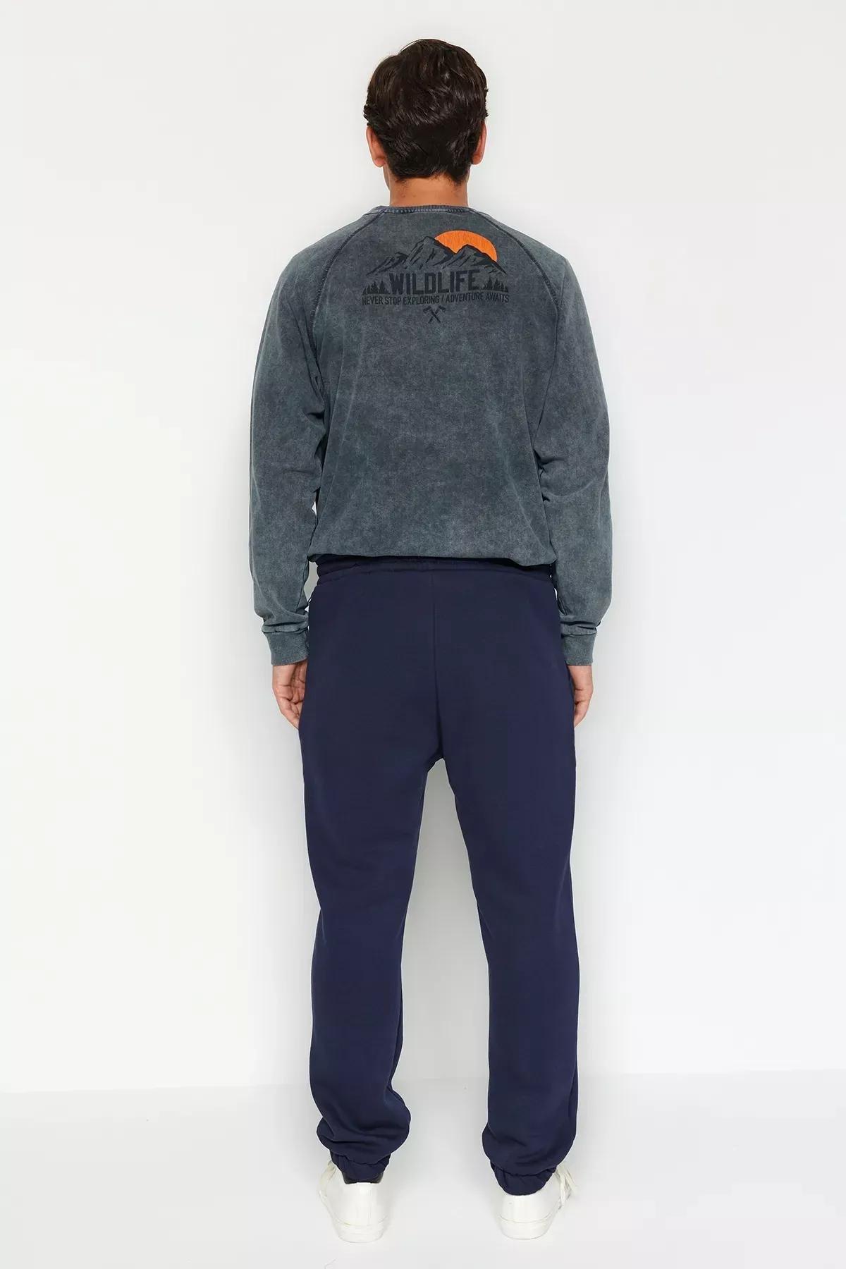 Navy Blue Oversize/Wide Cut Phone Pocket Labeled Jogger Sweatpants TMNAW24EA00015, single, , large image number 1