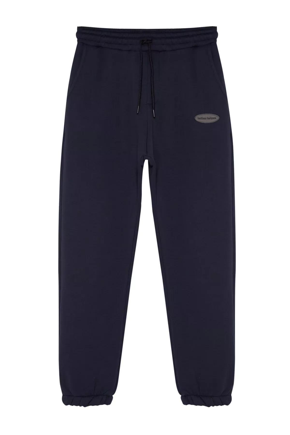 Navy Blue Oversize/Wide Cut Phone Pocket Labeled Jogger Sweatpants TMNAW24EA00015, single, , large image number 2