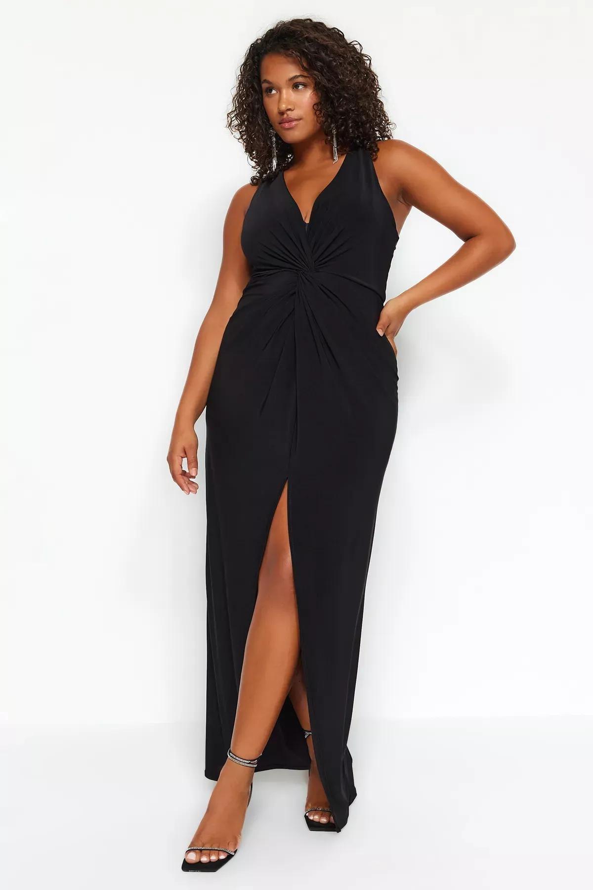 Black Twisted Detailed Knitted Dress, BLACK, large image number 2