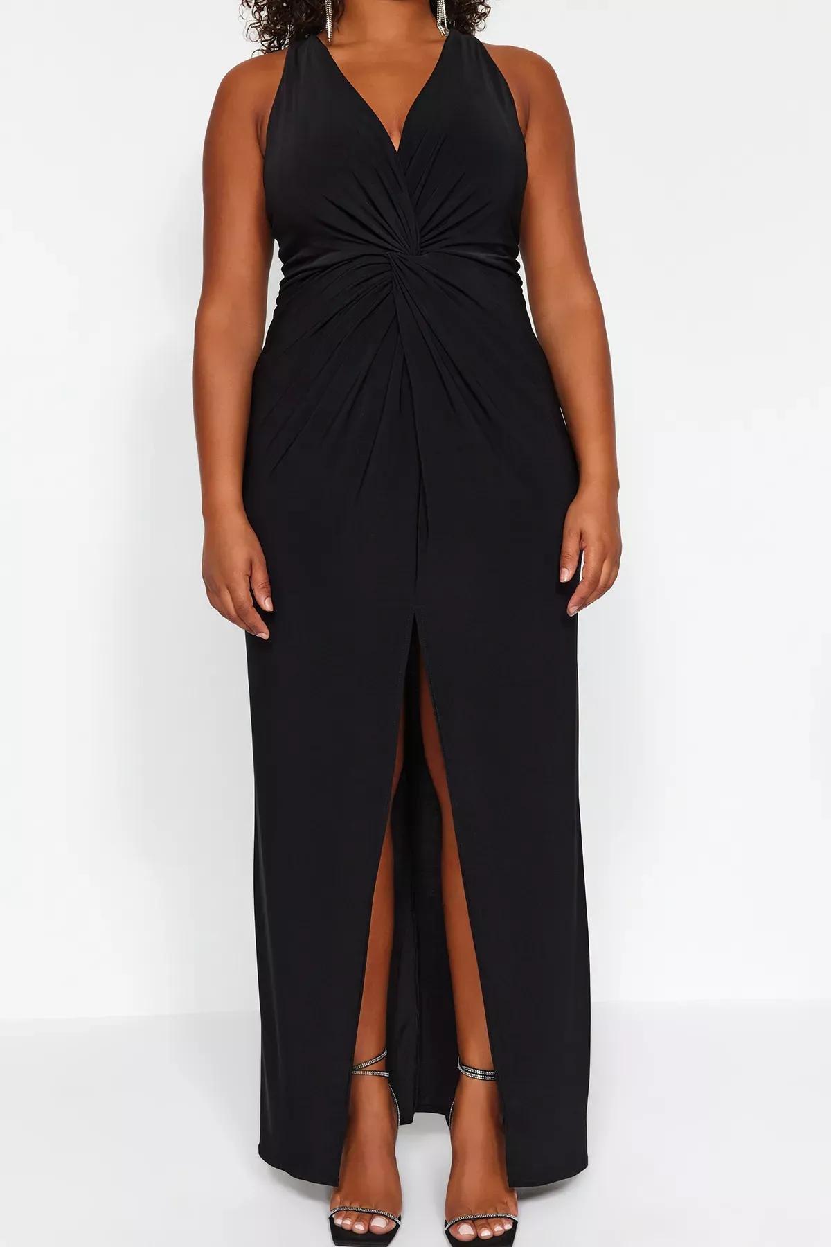 Black Twisted Detailed Knitted Dress, BLACK, large image number 3