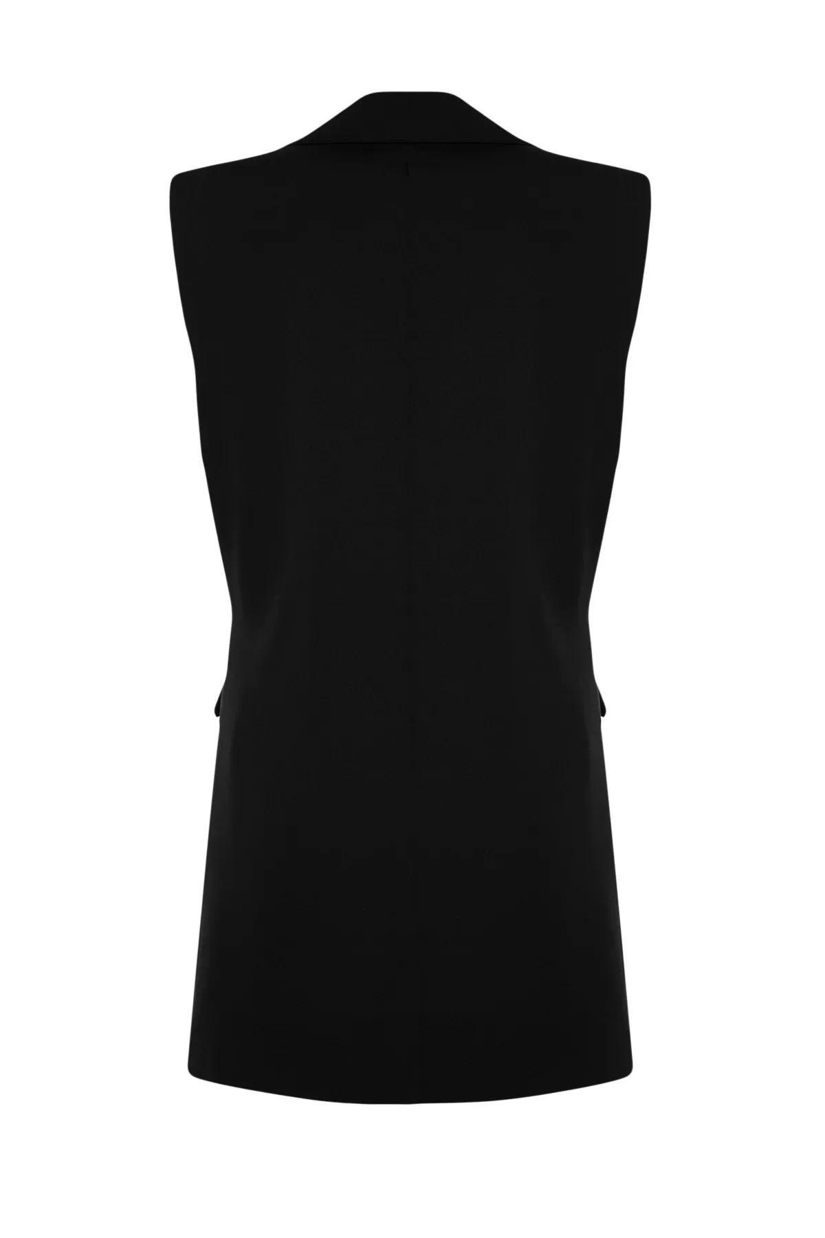 Black Collared Detailed Vest, BLACK, large image number 8