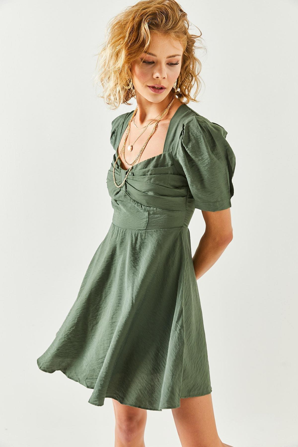 Khaki Robe Detailed Flared Woven Dress, Khaki, large image number 4