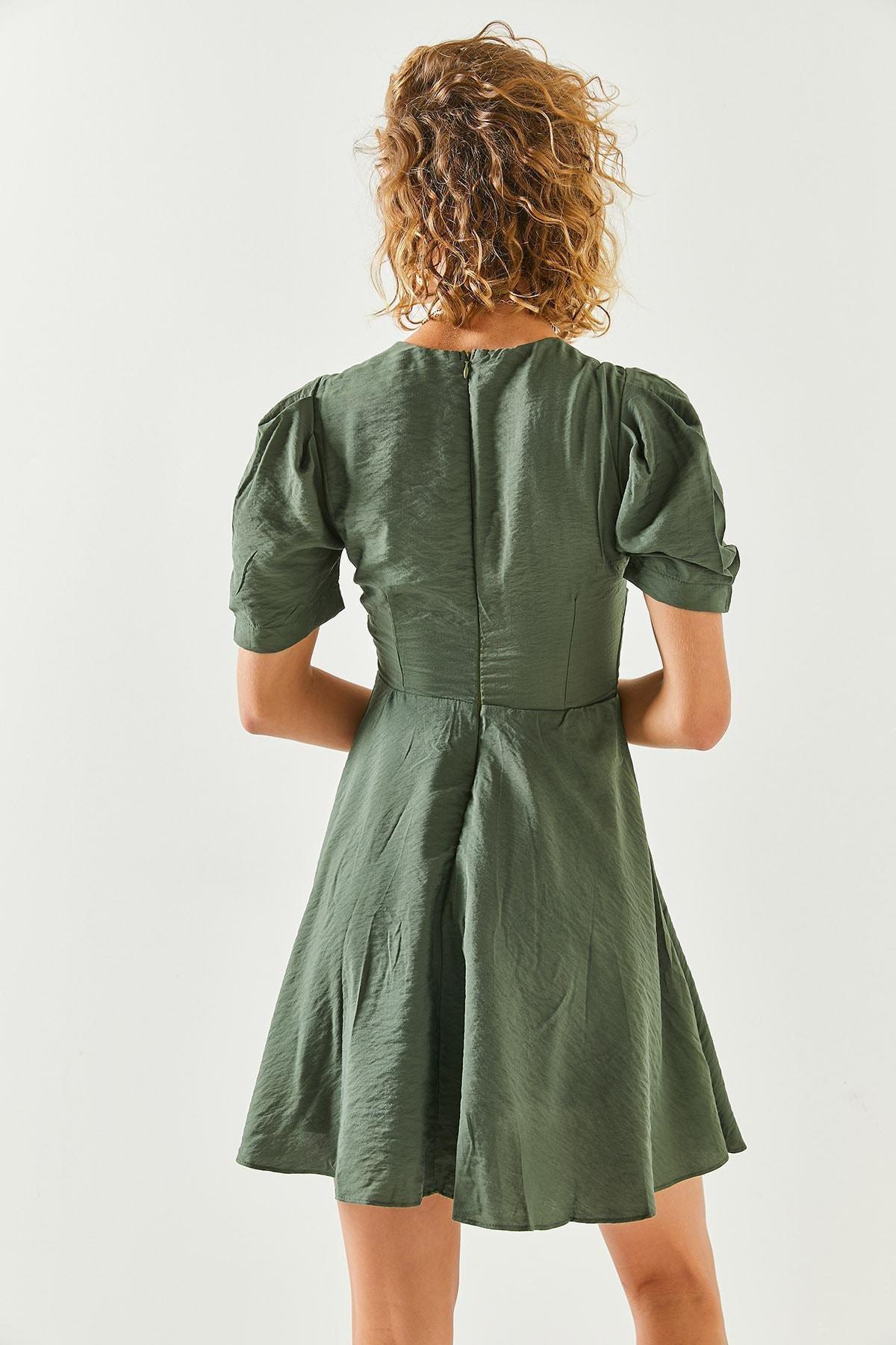 Khaki Robe Detailed Flared Woven Dress, Khaki, large image number 5