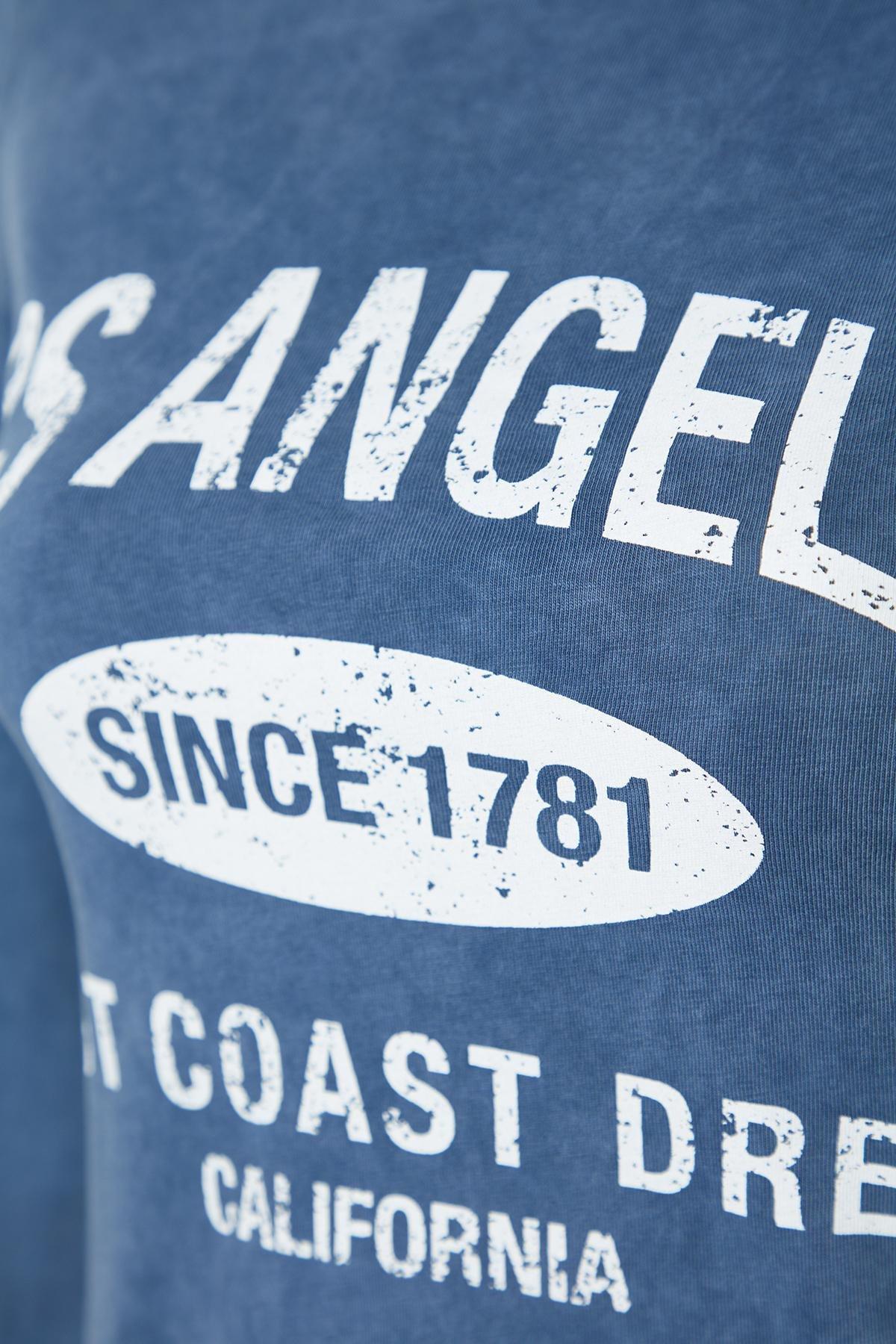 Blue Printed Crew Neck Knitted T-Shirt, Indigo, large image number 6