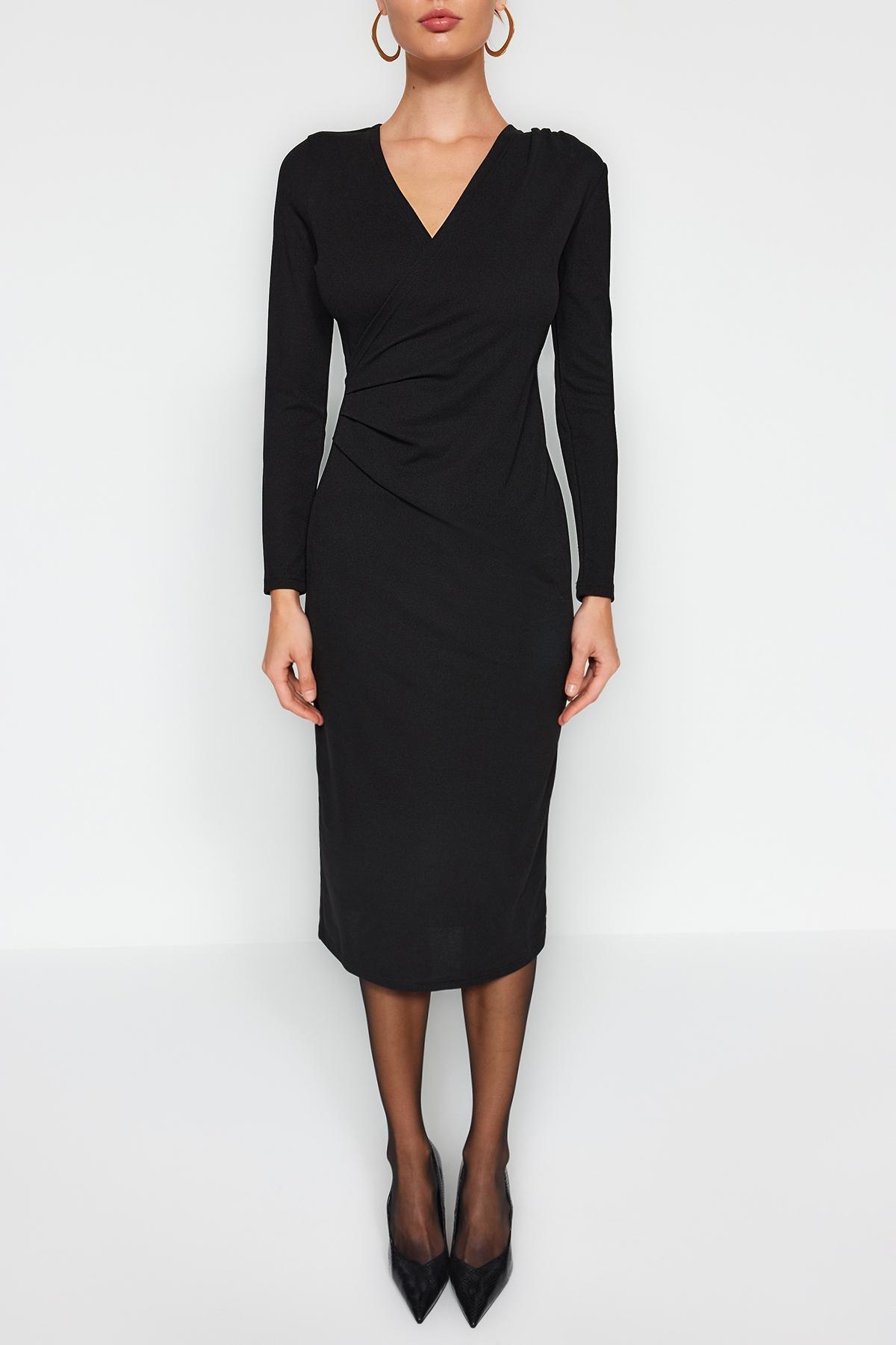 Black Knitted Double Breasted Detailed Midi Dress, , large image number 3