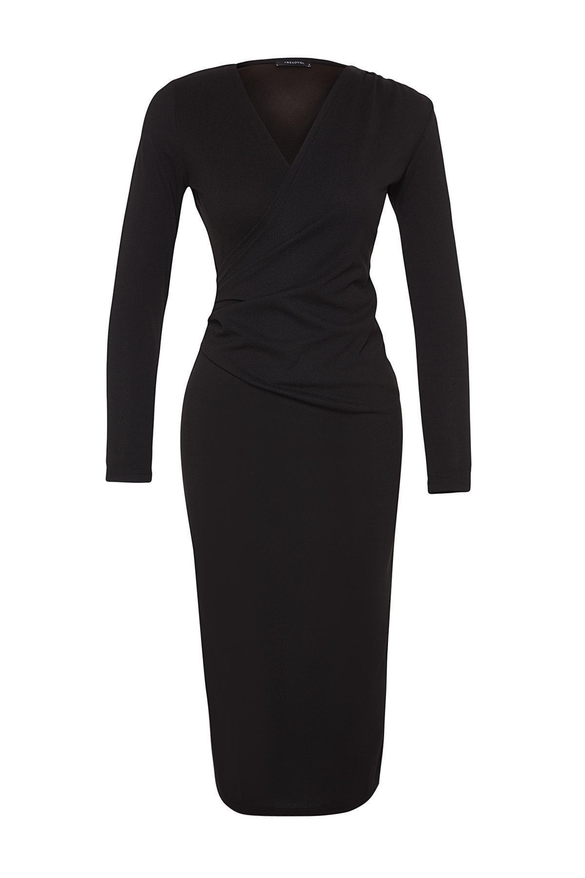 Black Knitted Double Breasted Detailed Midi Dress, , large image number 5