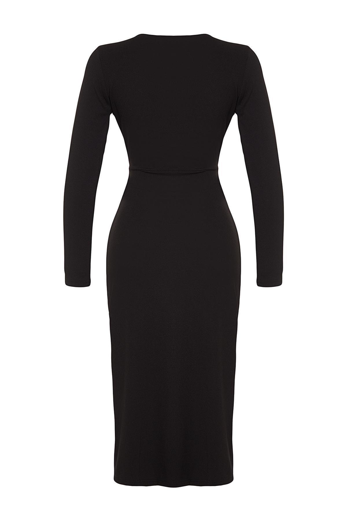 Black Knitted Double Breasted Detailed Midi Dress, , large image number 7