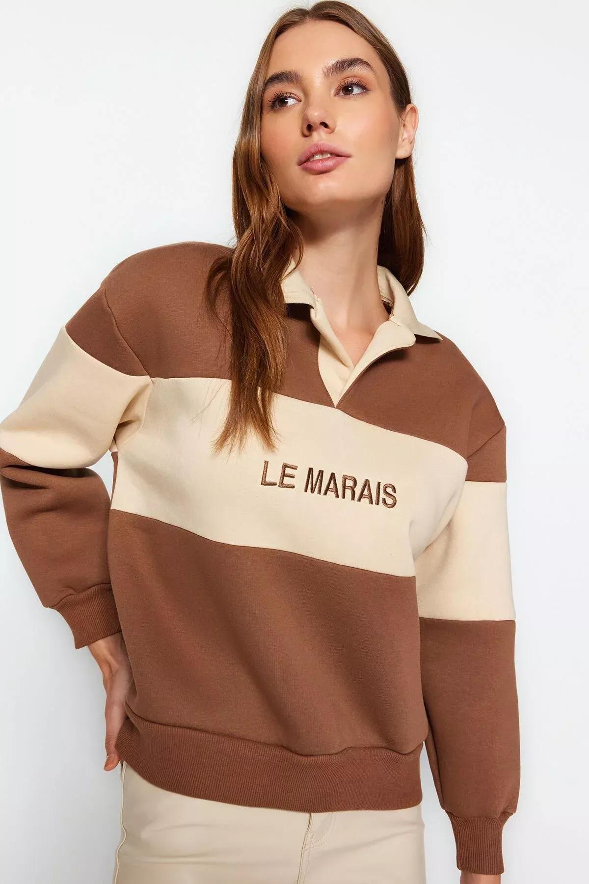 Brown Polo Neck Knitted Sweatshirt, Brown, large image number 0