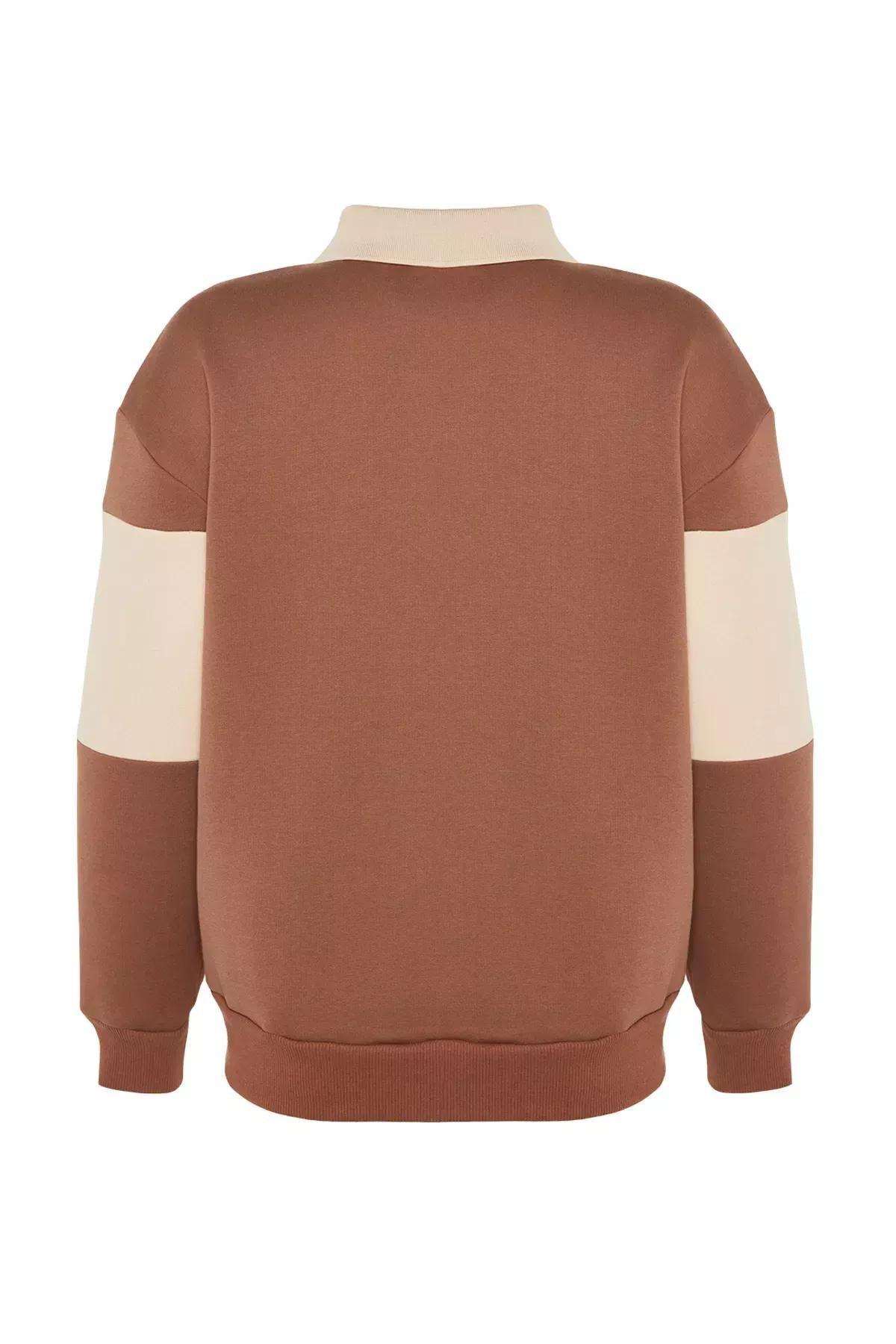 Brown Polo Neck Knitted Sweatshirt, Brown, large image number 7
