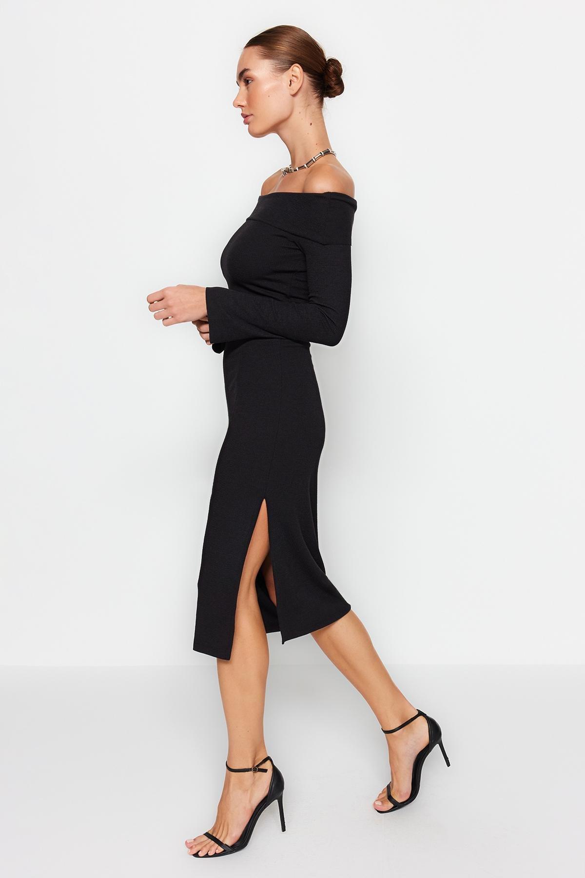 Black Corsair Soft-Texture Stretch Midi Dress, , large image number 0