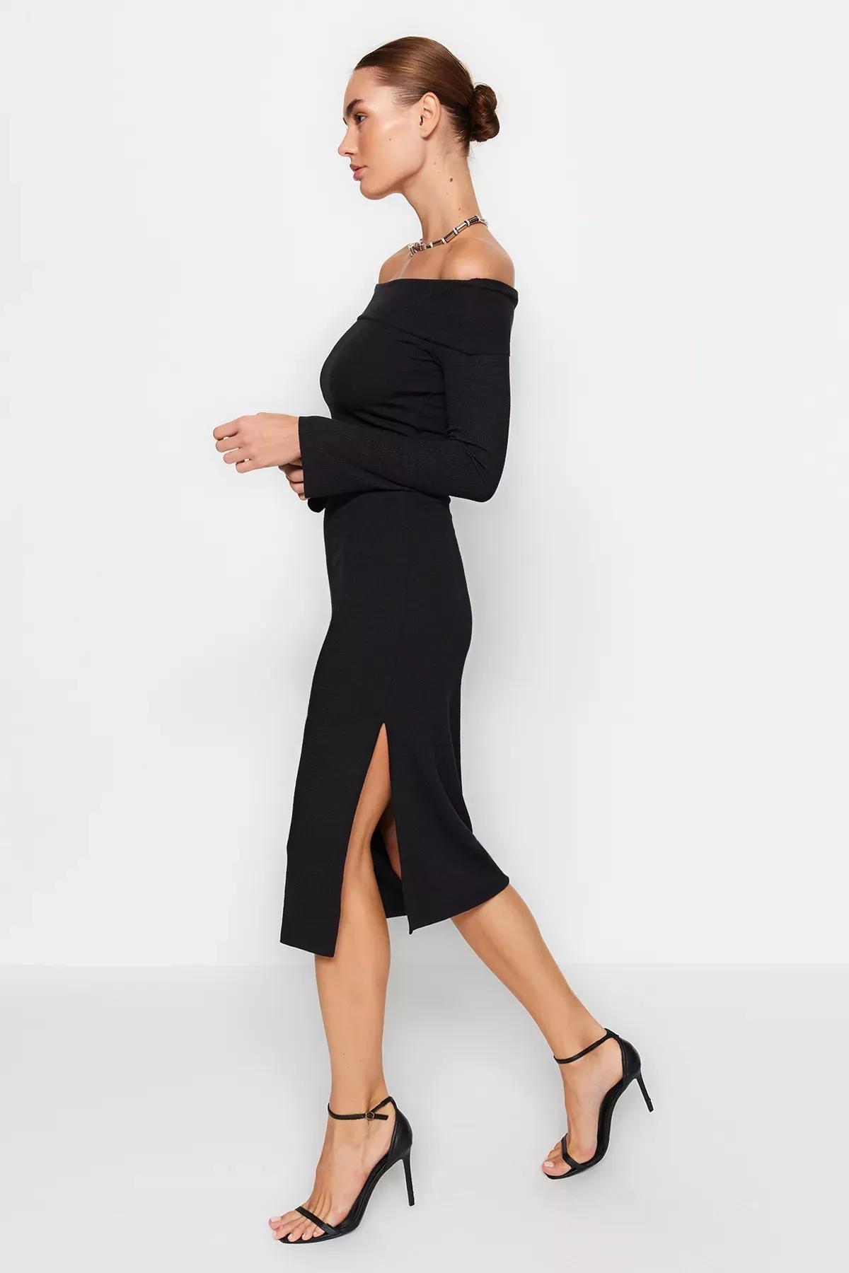 Black Corsair Soft-Texture Stretch Midi Dress, , large image number 0
