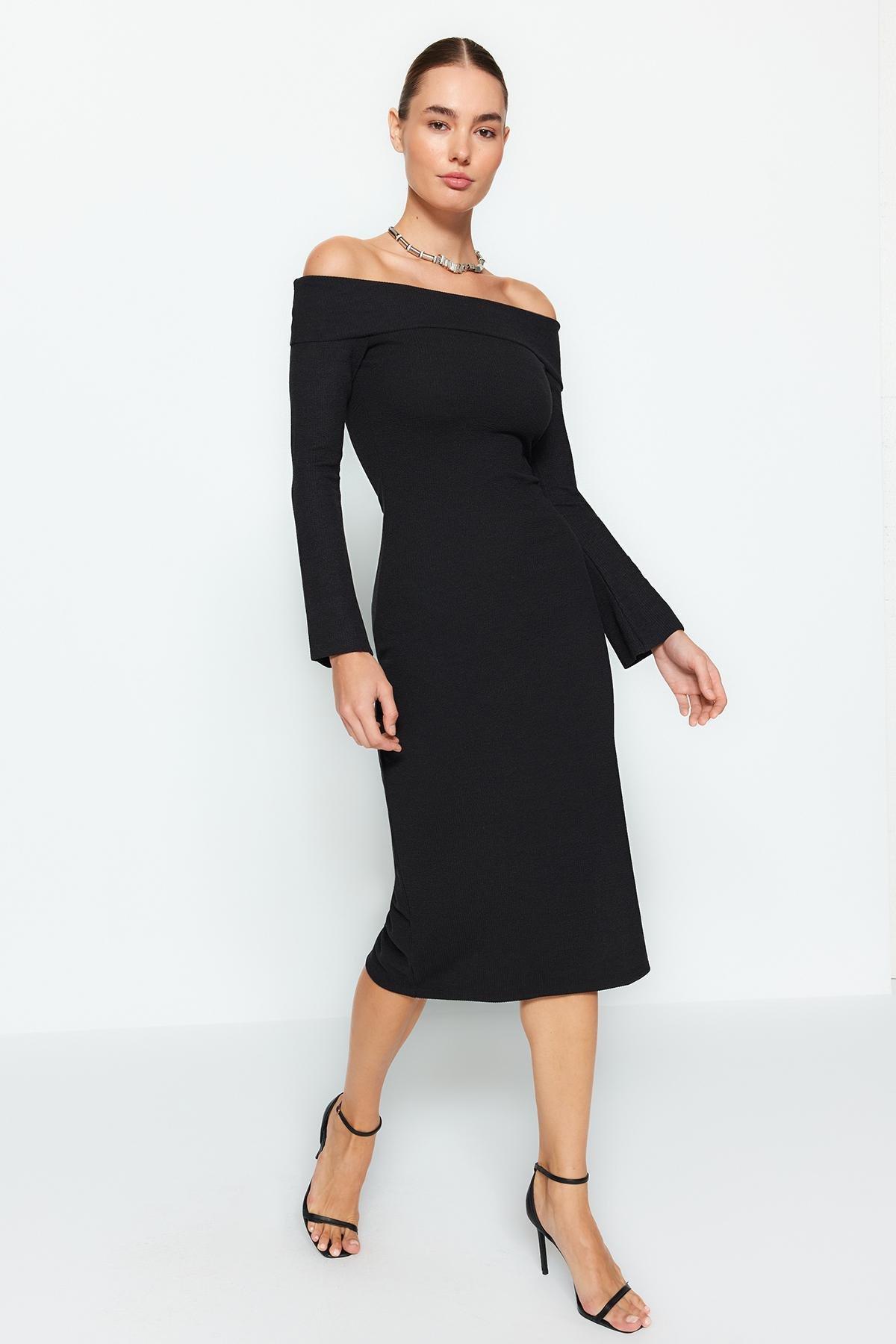 Black Corsair Soft-Texture Stretch Midi Dress, , large image number 1