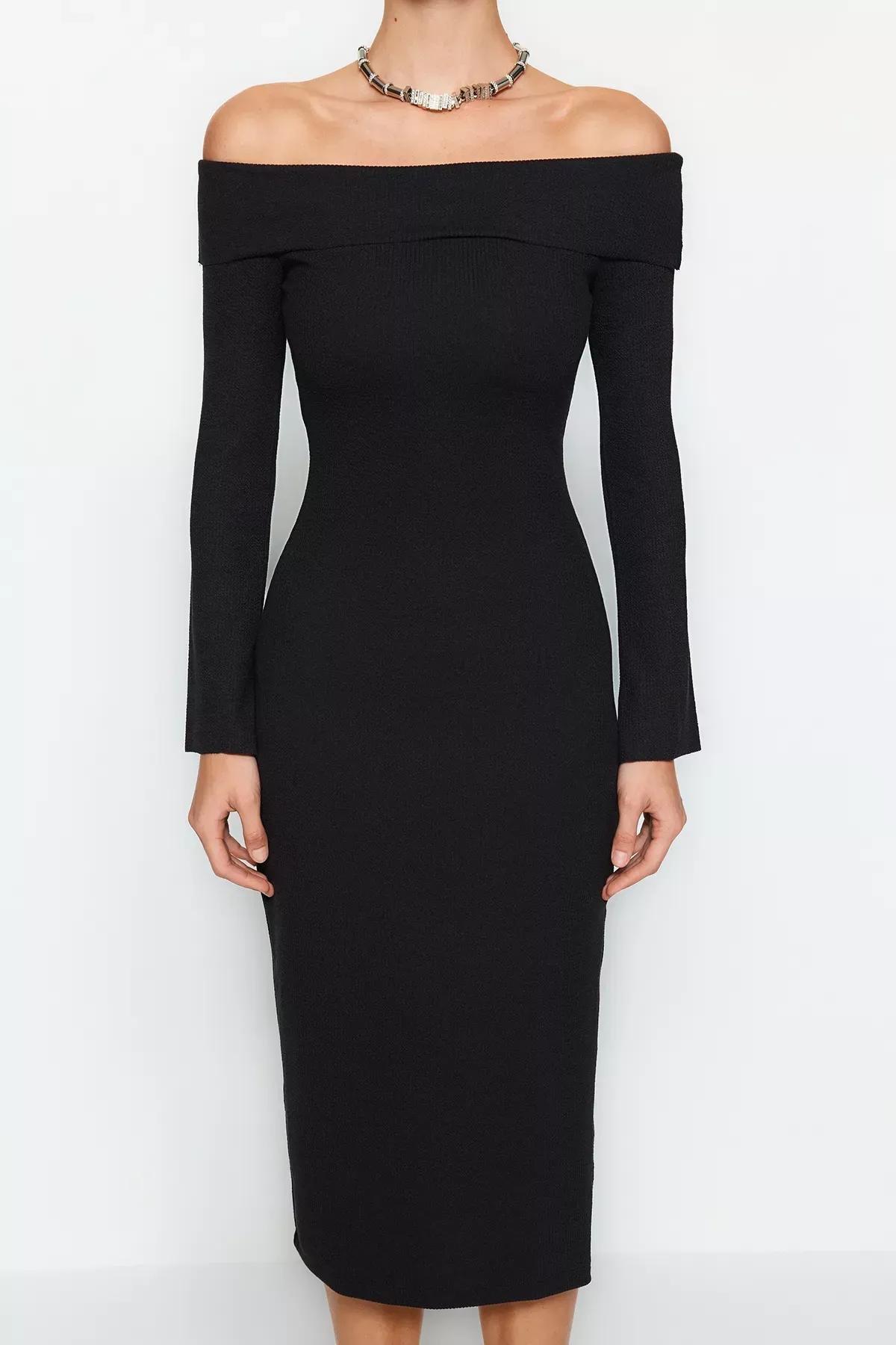 Black Corsair Soft-Texture Stretch Midi Dress, , large image number 3