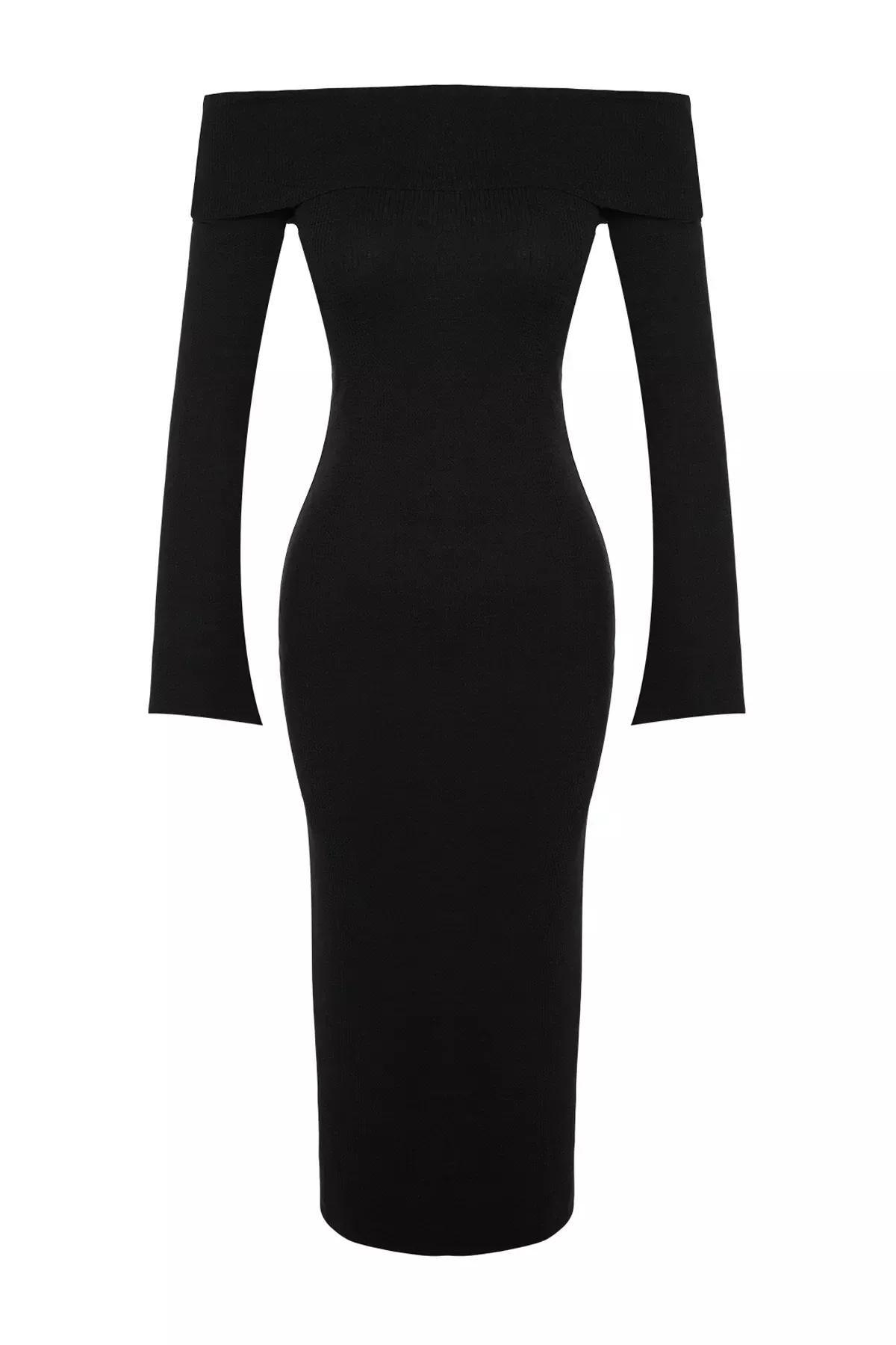 Black Corsair Soft-Texture Stretch Midi Dress, BLACK, large image number 5