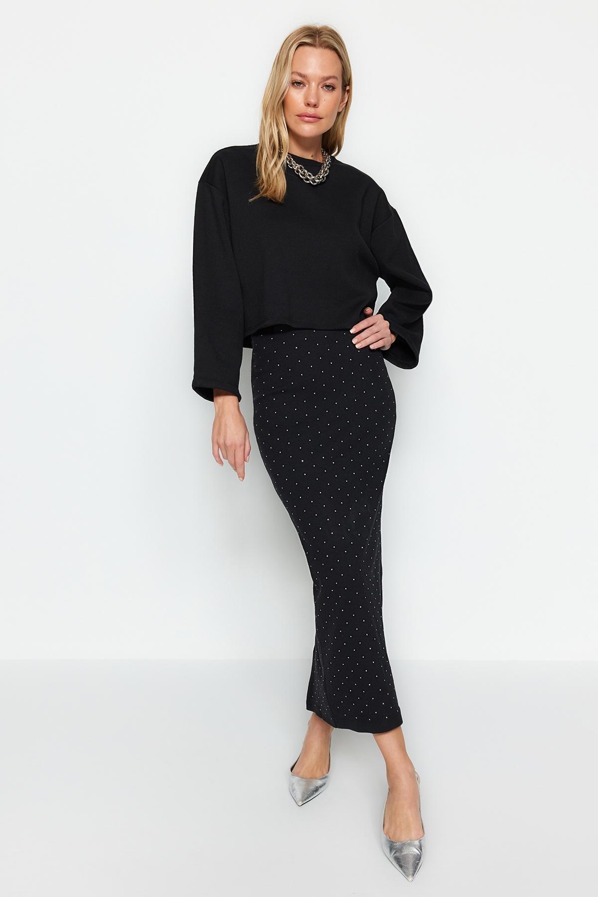 Black Sticky Stone Midi Skirt, , large image number 0