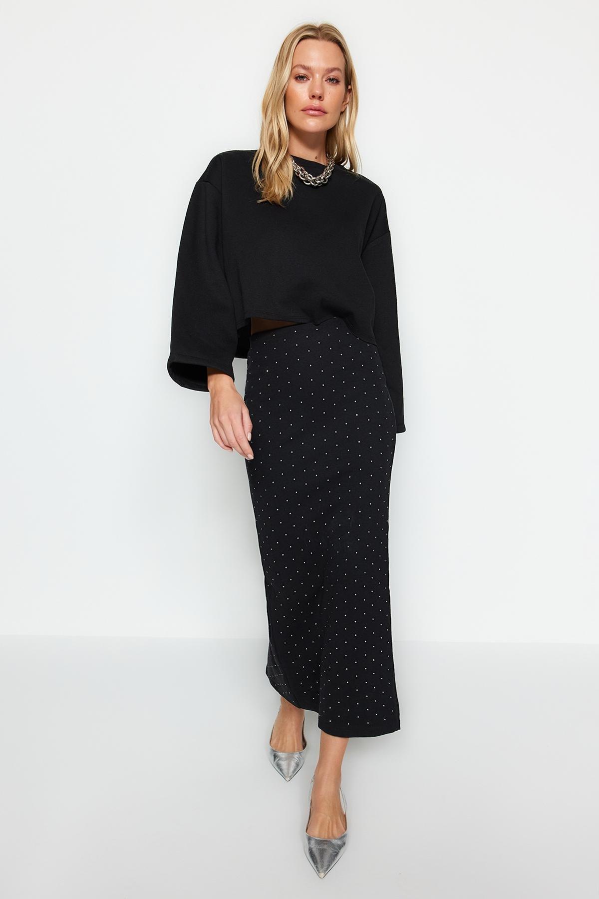 Black Sticky Stone Midi Skirt, , large image number 1