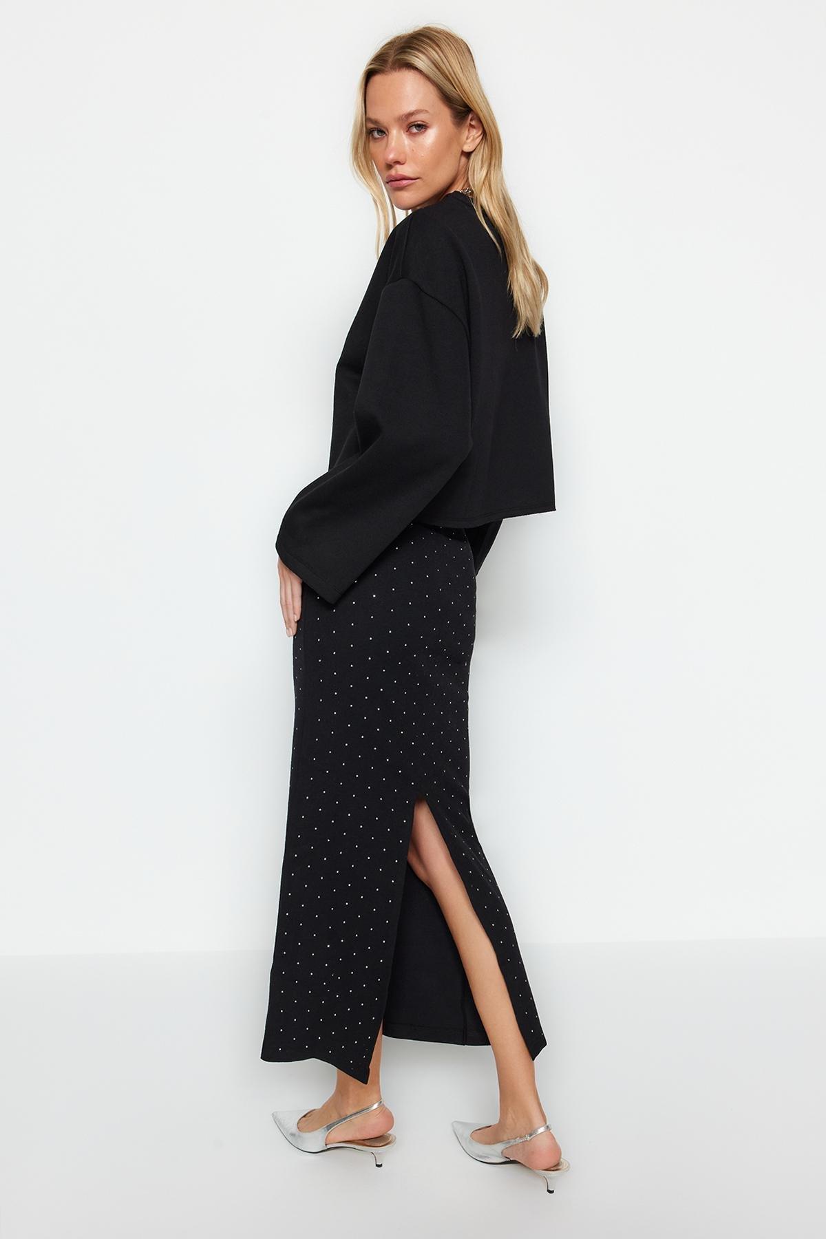 Black Sticky Stone Midi Skirt, , large image number 2