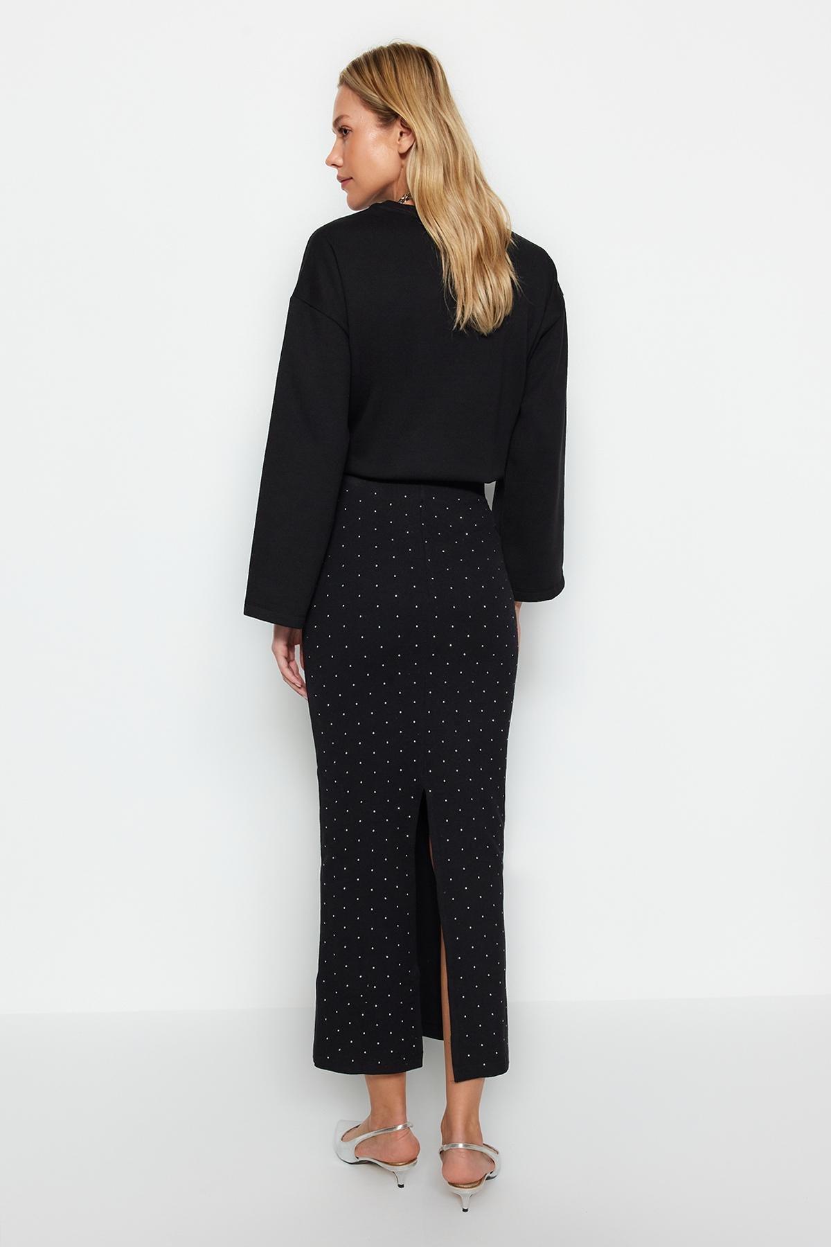 Black Sticky Stone Midi Skirt, , large image number 3