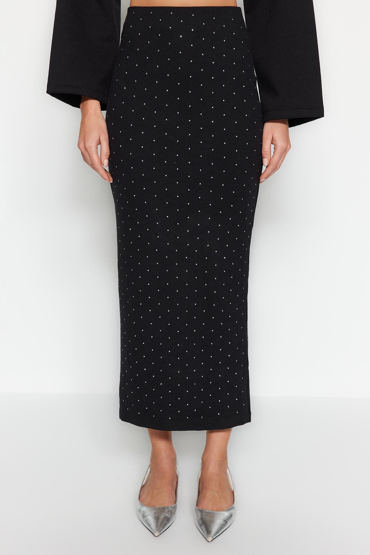 Black Sticky Stone Midi Skirt, , large image number 4