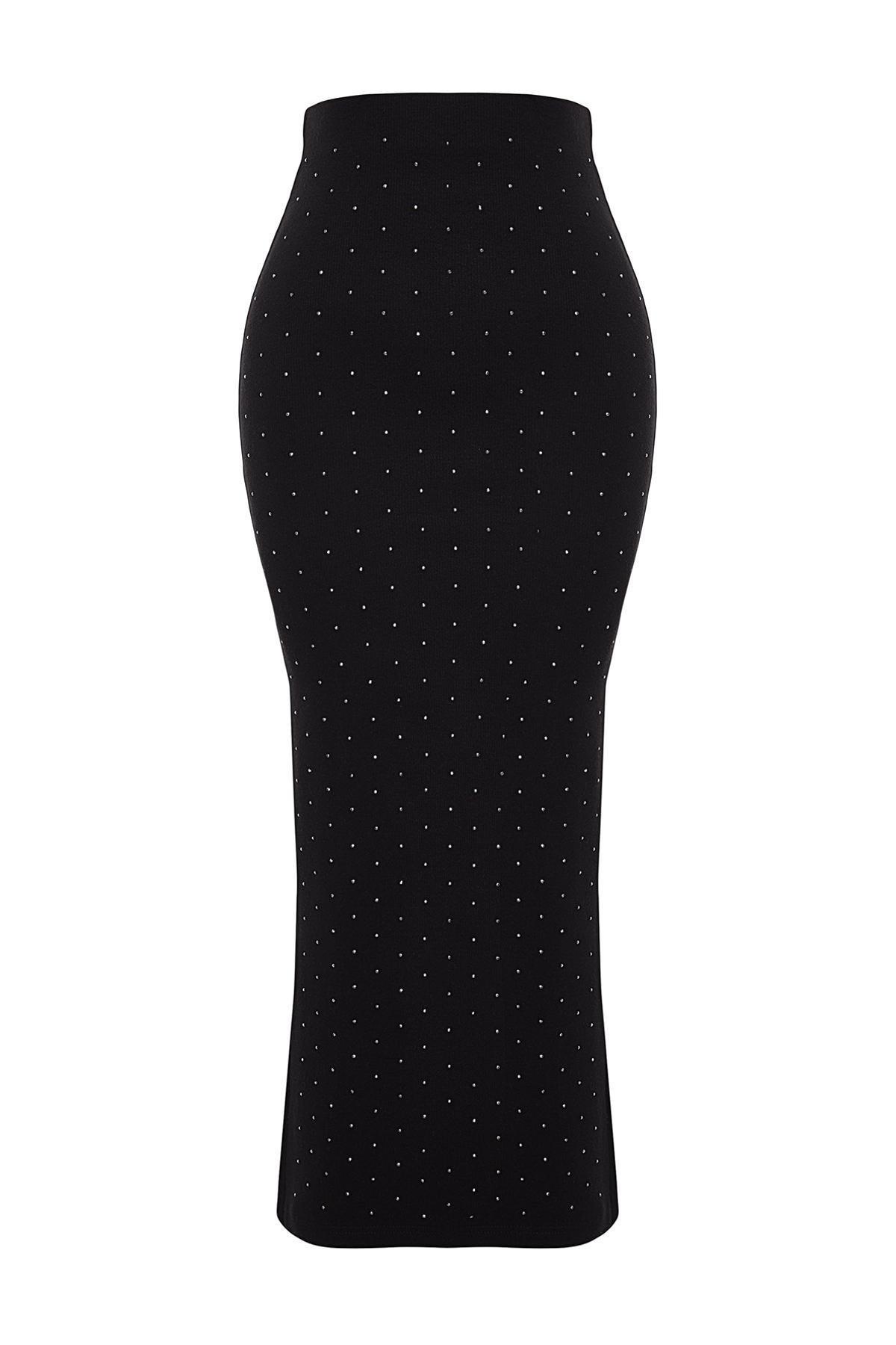 Black Sticky Stone Midi Skirt, , large image number 5