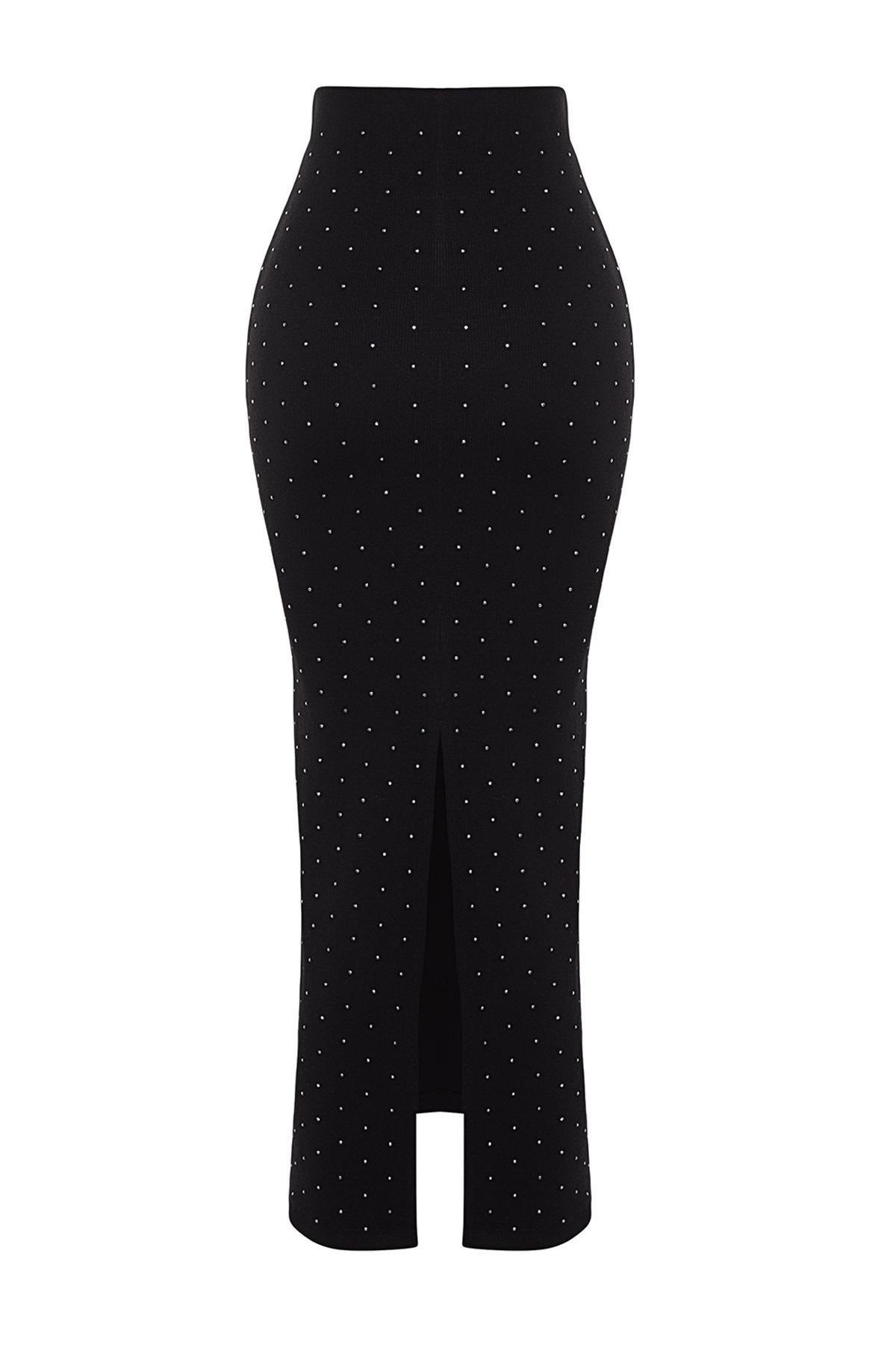 Black Sticky Stone Midi Skirt, , large image number 6