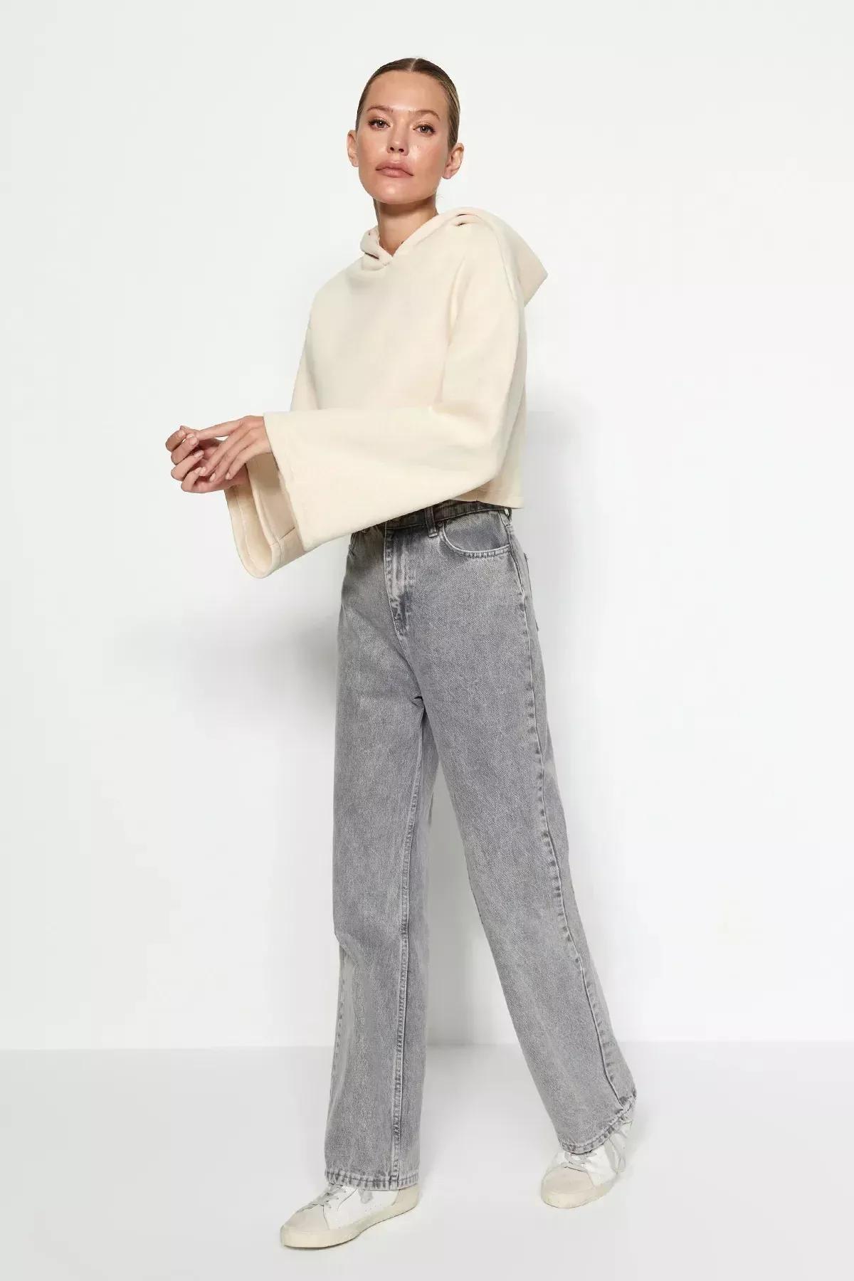 Beige Relaxed Hooded Knitted Sweatshirt, C101_1948, large image number 1