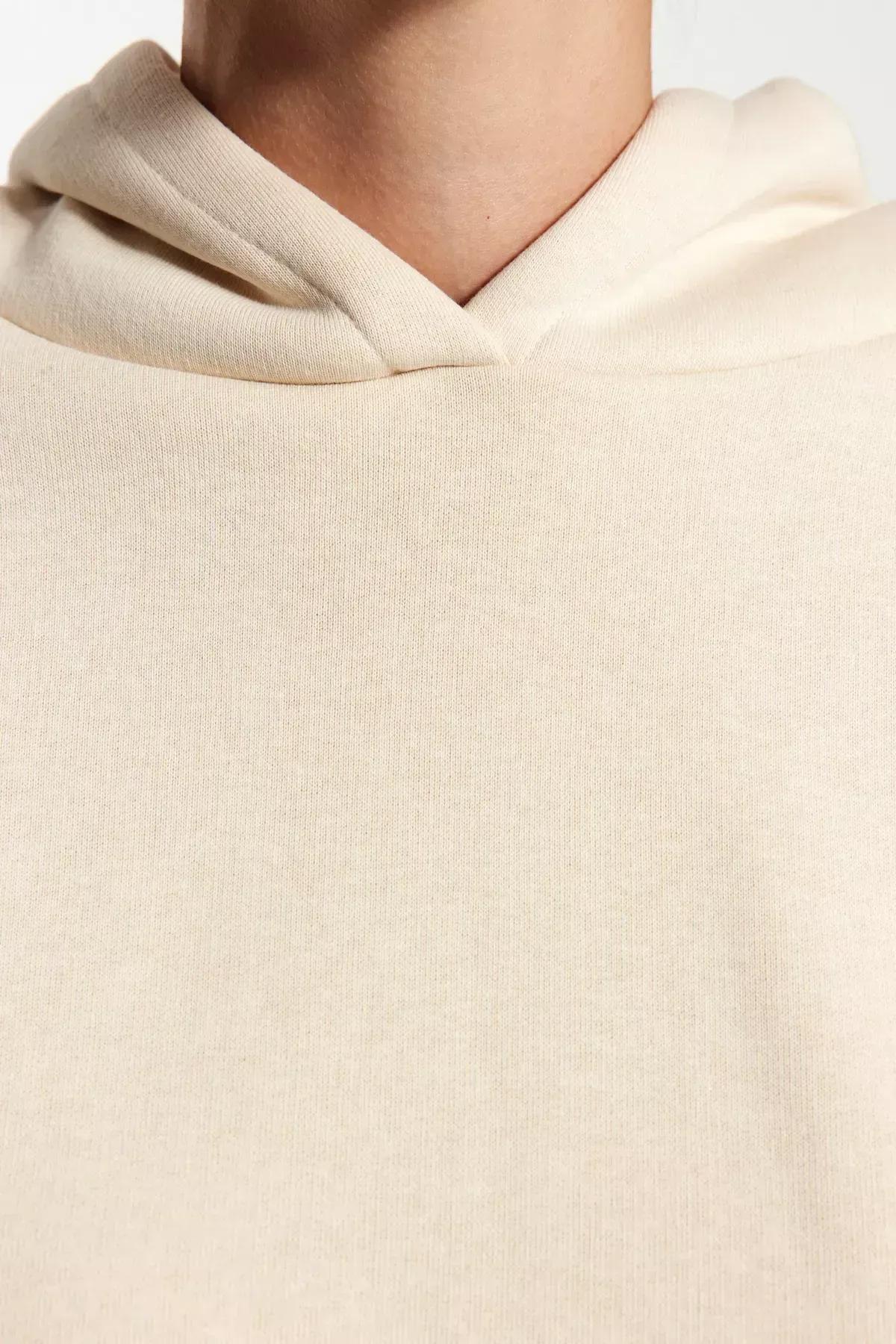 Beige Relaxed Hooded Knitted Sweatshirt, C101_1948, large image number 4